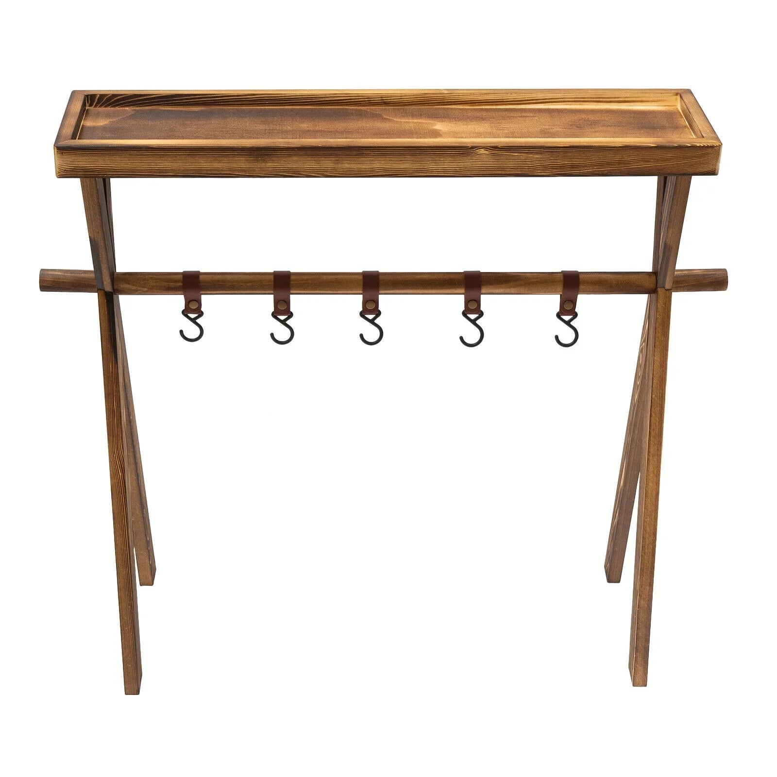 Miumaeov Wooden Portable Picnic Rack Outdoor Grill Rack Storage Table Shelf for Picnic, Camping,