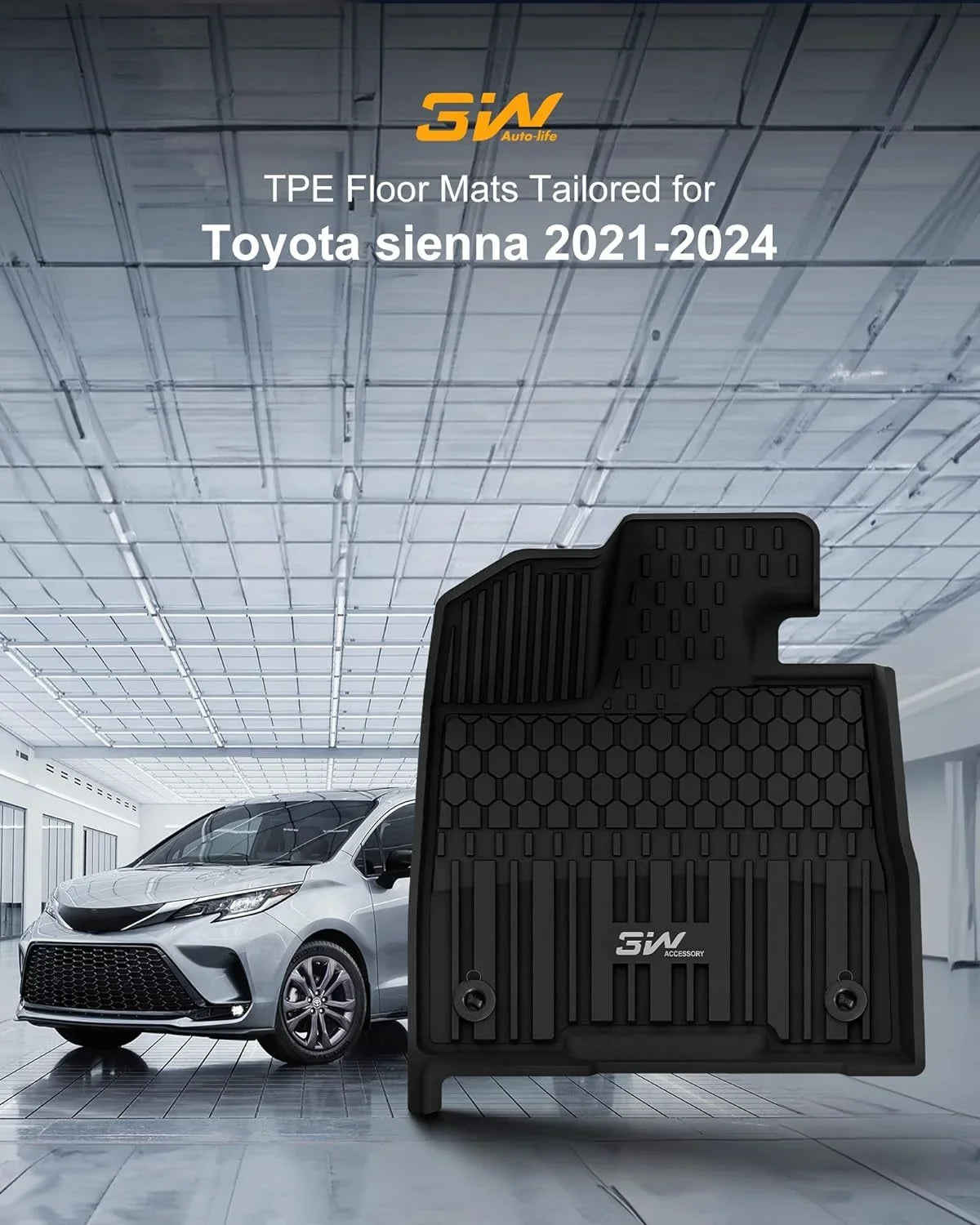 3W Floor Mats for 2021-2024 Toyota Sienna 7 Seat Car Floor Liner fit Sienna 7 seat  All weather