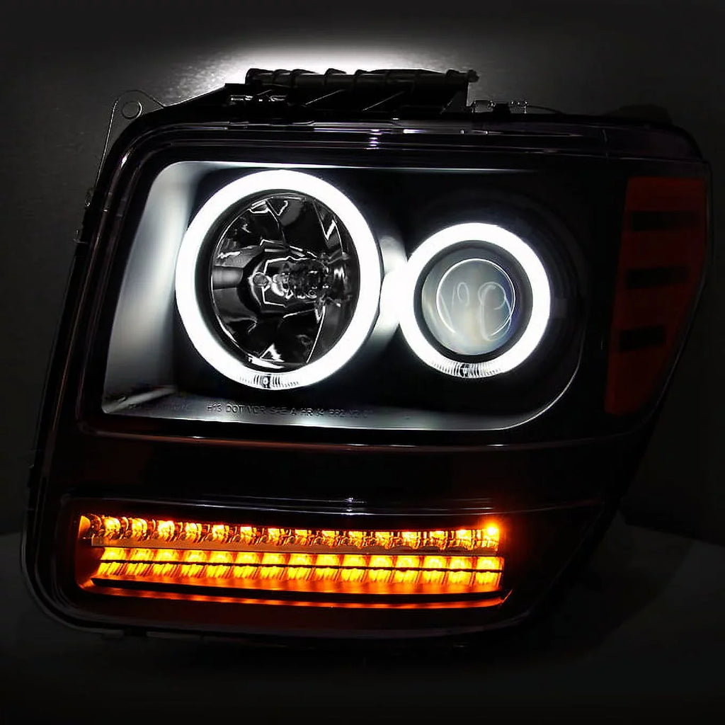 '- For 2007-2012 Nitro Dual  Halo Black Projector  Signal Headlights + Dark Red Tail Lights Combo
