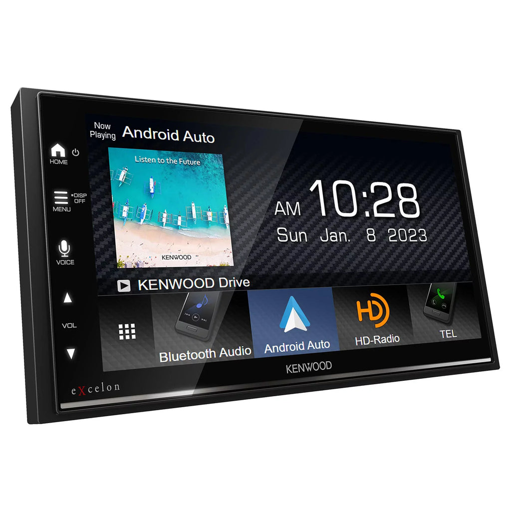 Kenwood DMX709S MultiMedia Receiver with -320LP Multi-Angle Rear View Camera with License Plate Mounting
