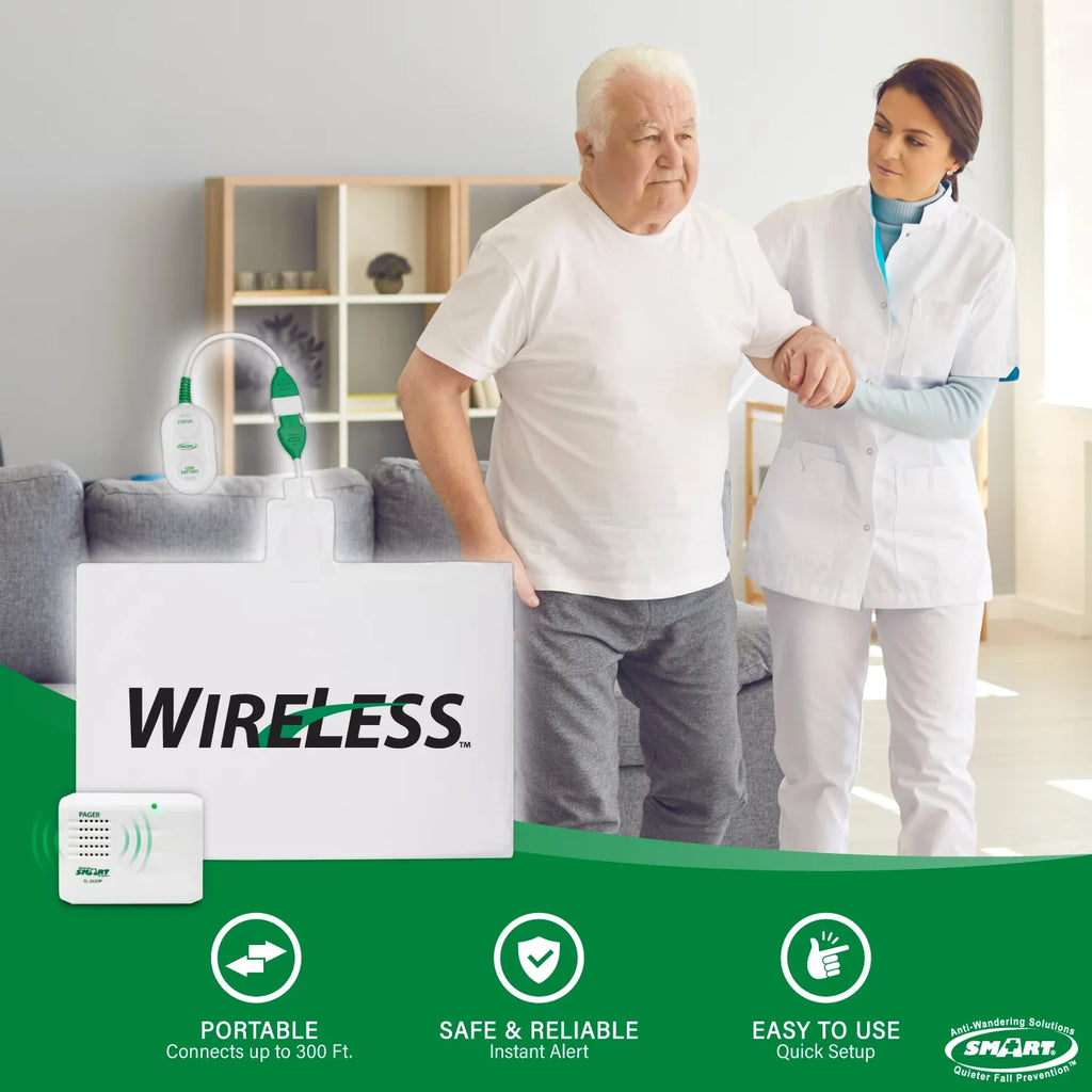 Smart Caregiver Wireless Chair Alarm System with Pager and Weight Sensor for Fall Prevention | 10" x 15" Pressure Sensor Alarm for Chair Alerts Caregiver | Cordless Chair Alarm with up to 300' Range