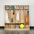 BizChair Wooden 5 Section School Coat Locker with Bench, Cubbies, and Storage Organizer Hook-Safe, Kid Friendly Design - 48"H x 48"L (Natural)