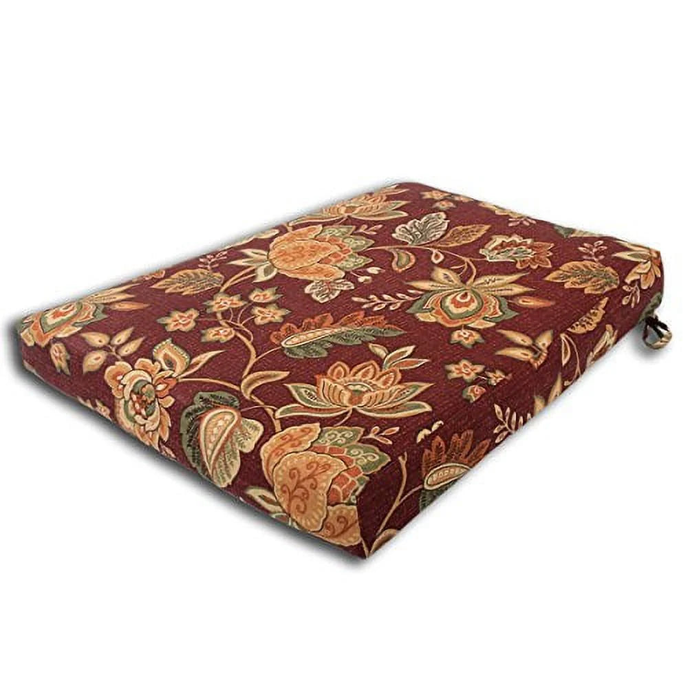 Set Of 2 Outdoor Dinning Trapezoid Seat Bottom Cushion 21" W X 24" D X 3" H. Polyester Fabric Cassie Cherry Palm