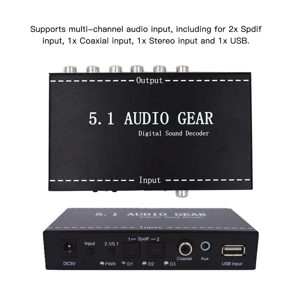 Anself -A6L 5.1 Audio Gear Digital Sound Decoder Audio Converter 3.5mm Audio Output Replacement for Dolby Digital -3 Plug