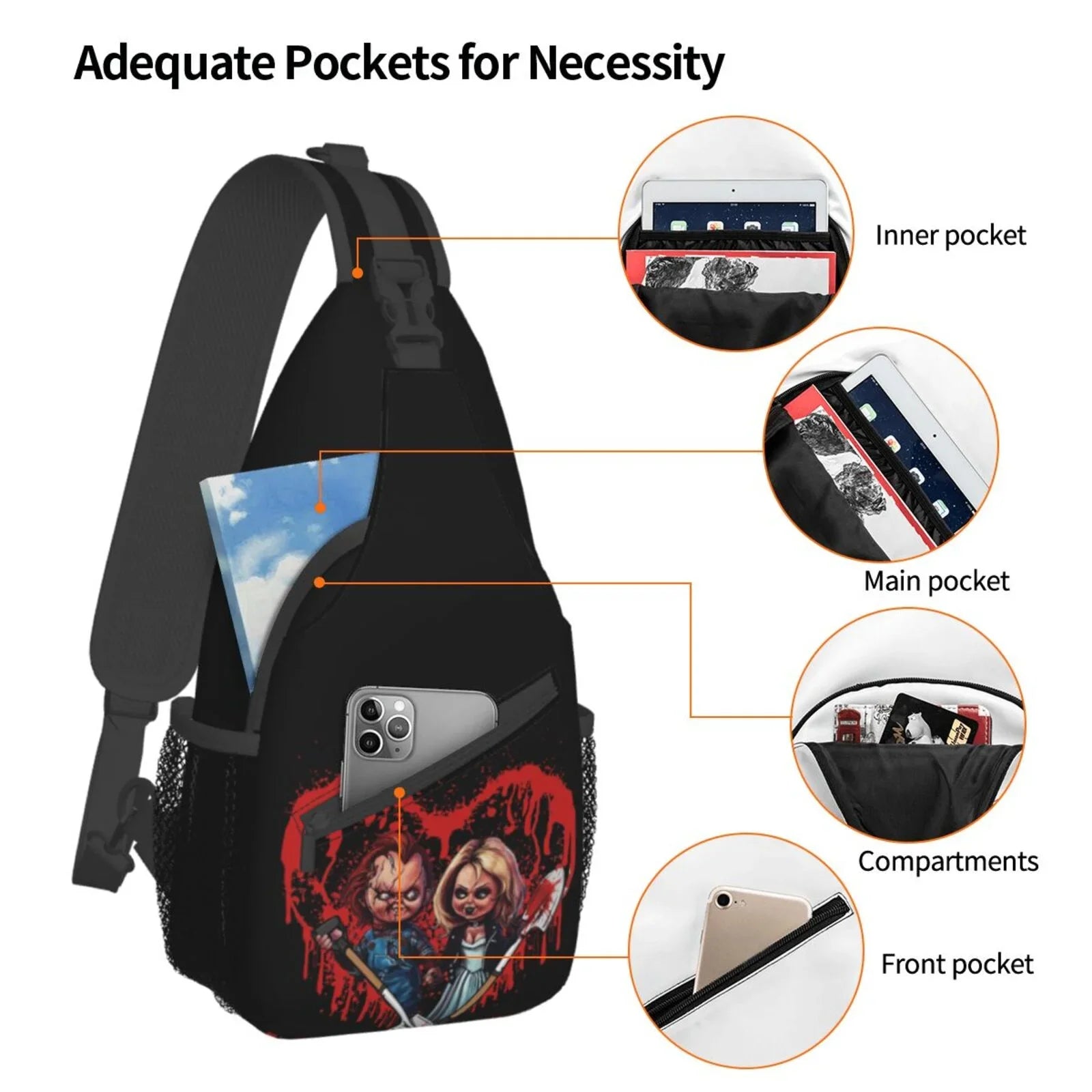 Bride Of Chucky Play Chest Bags Crossbody Sling Backpack Unisex Travel Hiking Daypack Shoulder Bag Gifts For Women Men