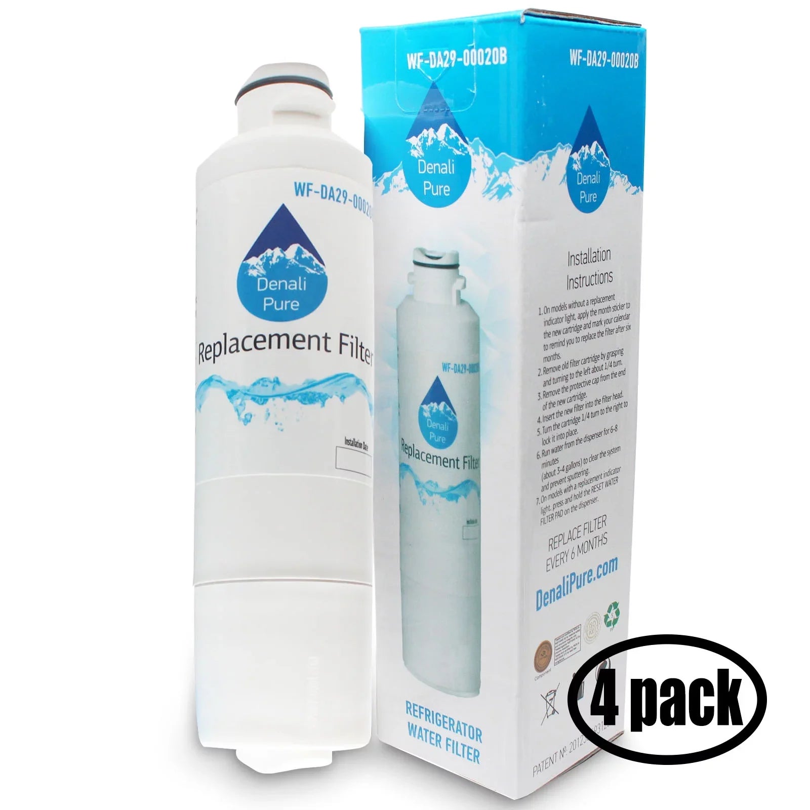 4-Pack Replacement for Samsung RF25HMEDBSR Refrigerator Water Filter - Compatible with Samsung DA29-00020B, DA29-00020A, - Fridge Water Filter Cartridge