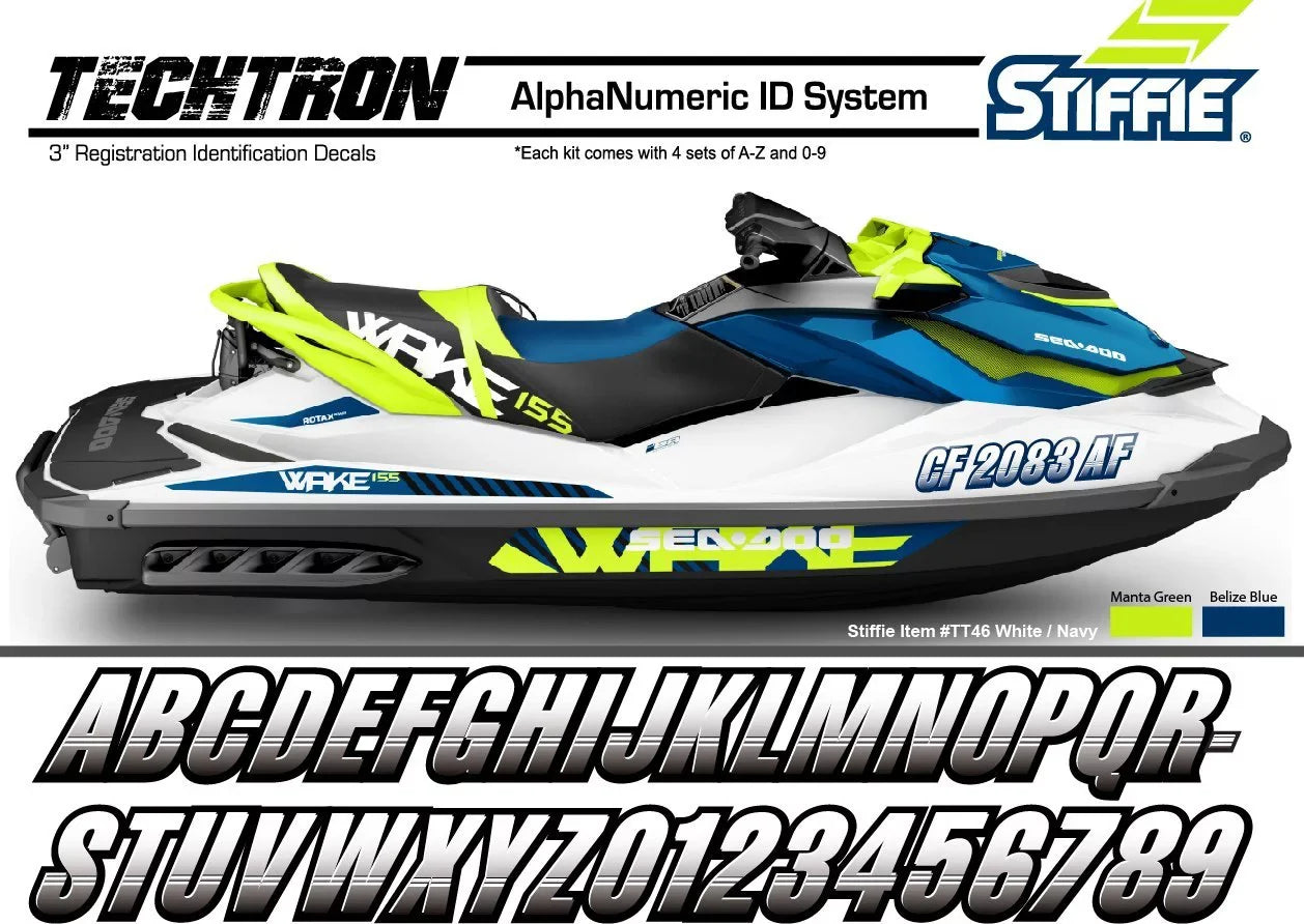 Techtron Yellow/Navy 3" Alpha-Numeric Identification Custom Kit Registration Numbers & Letters Marine Stickers Decals for Boats & Personal Watercraft
