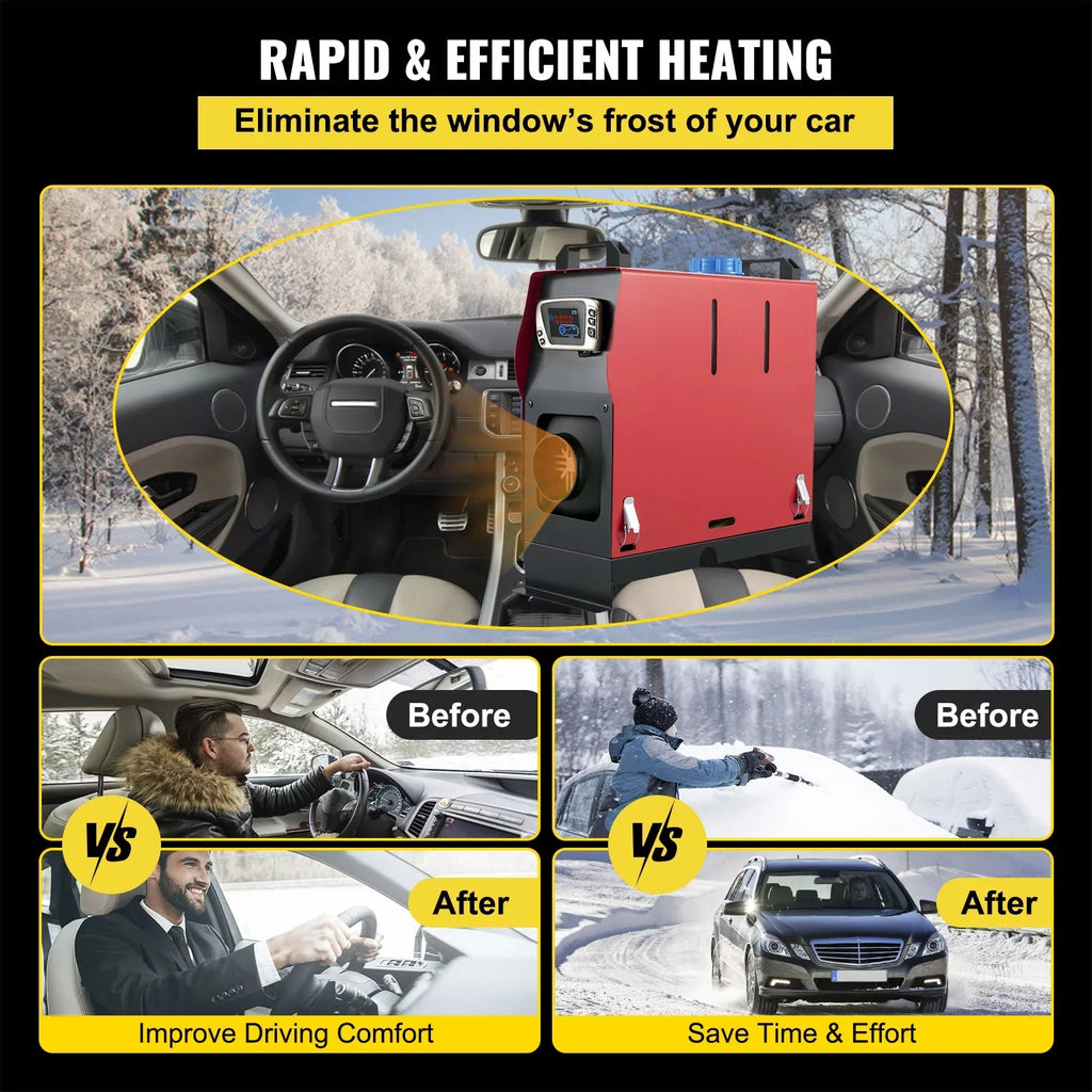 VEVORbrand Diesel Air Heater All in One 12V 8KW, Diesel Parking with  Switch, Silencer, Wireless Control and One Air Outlet for Car, Bus, Truck, Boat Trailer Motorhomes Engineering Vehicles