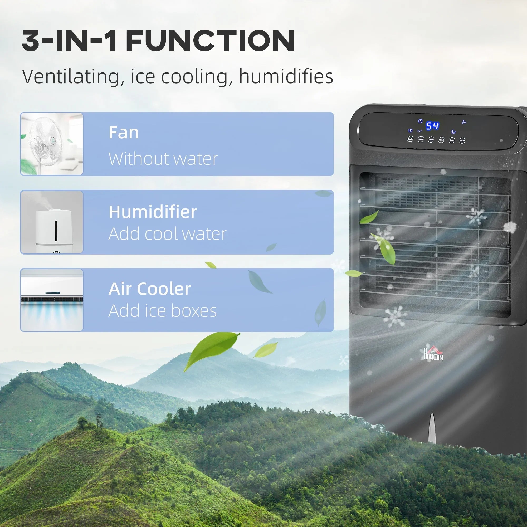 3-In-1 Mobile Evaporative Air Cooler with Remote Oscillating Black