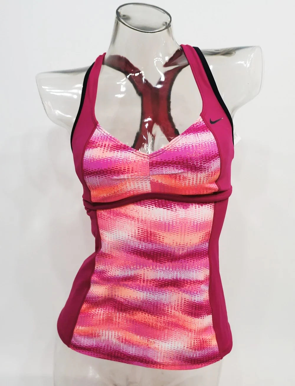 Nike Hot Pink Gleam Ikat Racerback Sporty Tankini Top Swimwear Women Small