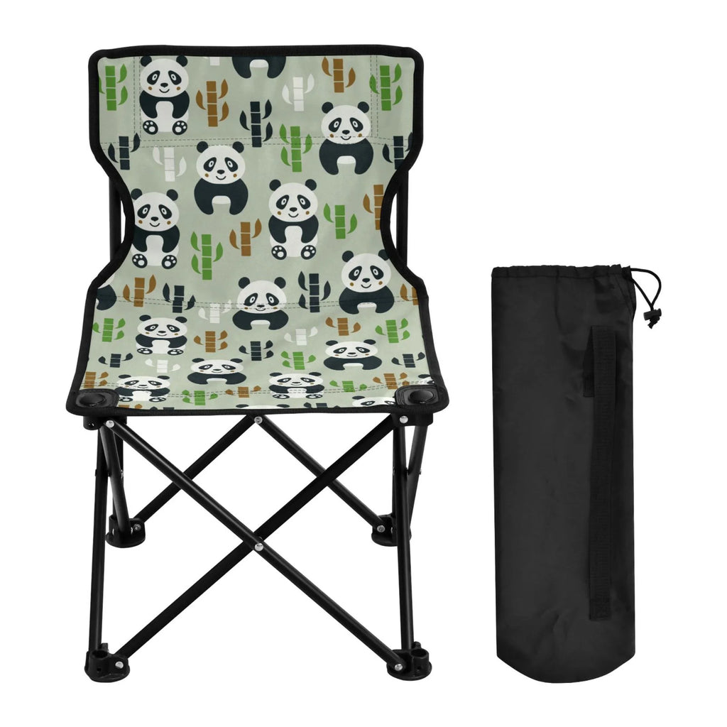 Cartoon Pandas and Bamboos Portable Camping Chair Outdoor Folding Beach Chair Fishing Chair Lawn Chair with Carry Bag Support to 220LBS