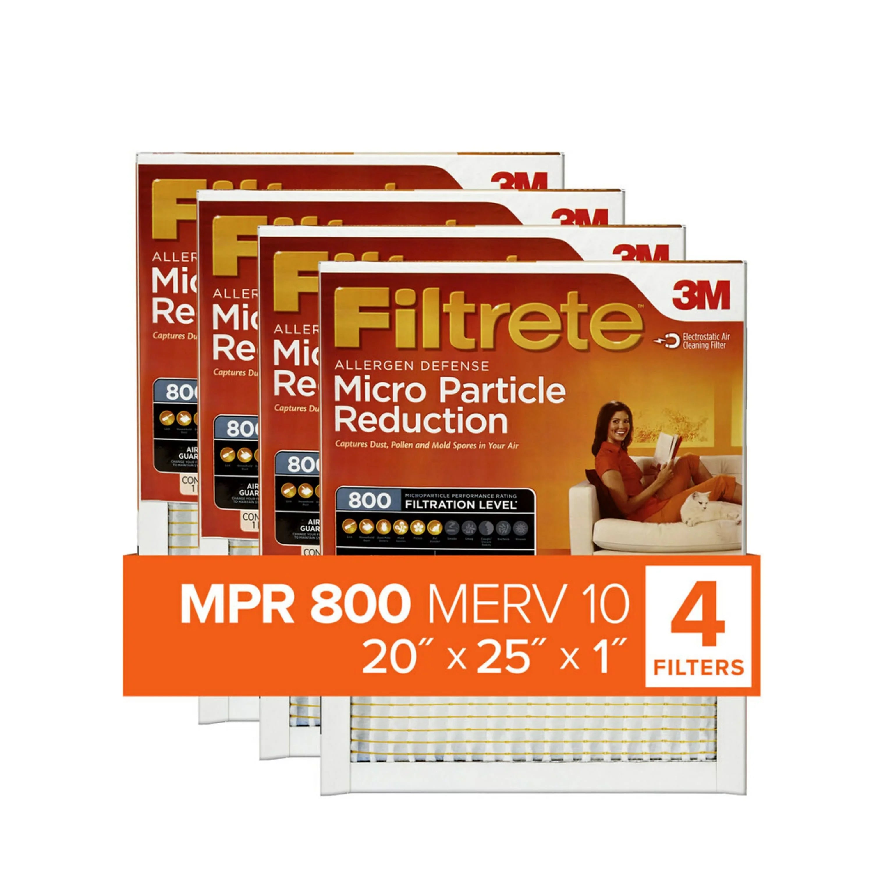 Filtrete 20x25x1,  10, Micro Particle Reduction  Furnace Air Filter, 800 , 4 Filters