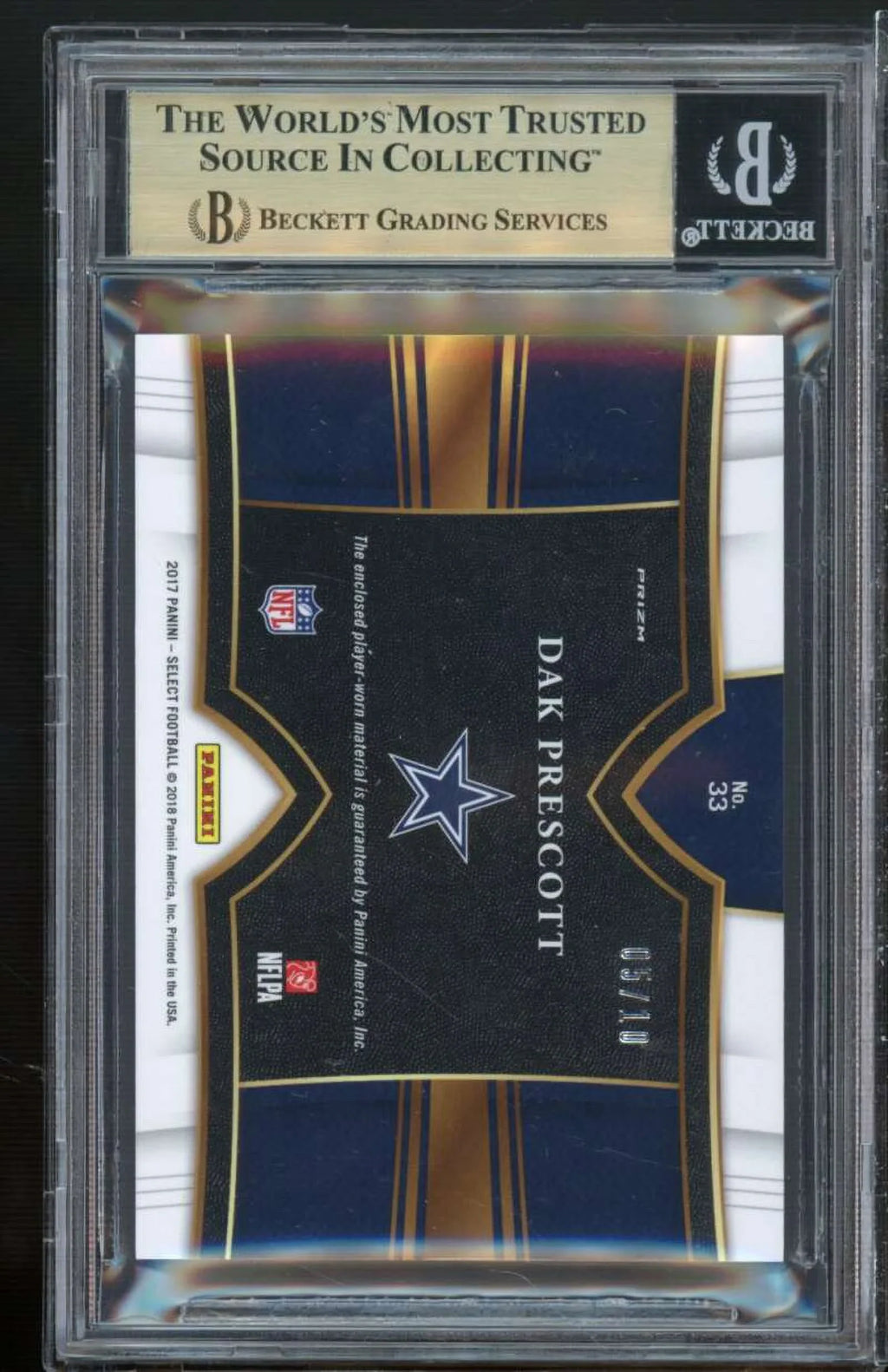 Dak Prescott 2017 Panini Select Swatches Prizms Gold #33 (5/10) (pop 1)  9.5