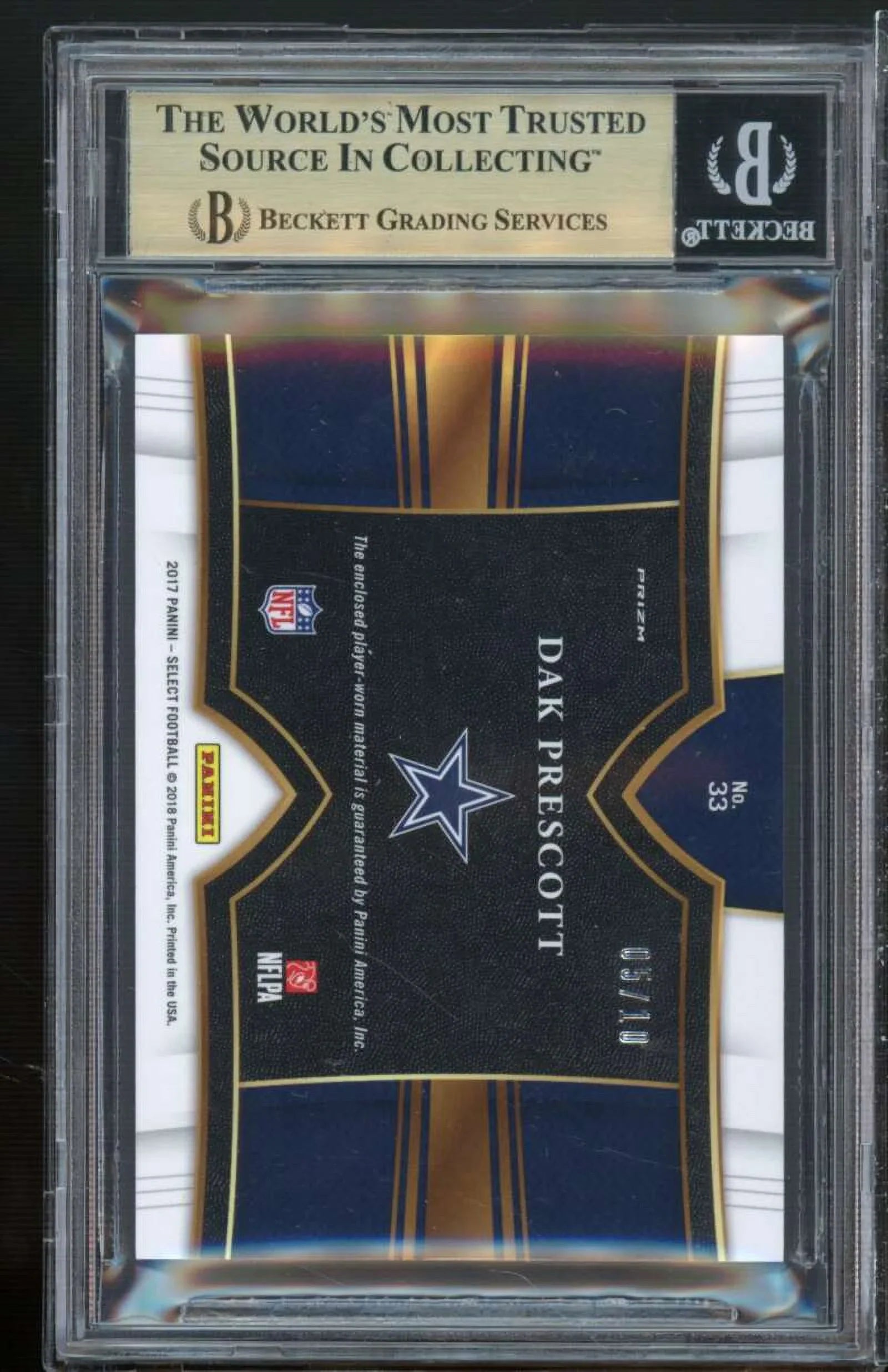 Dak Prescott 2017 Panini Select Swatches Prizms Gold #33 (5/10) (pop 1)  9.5
