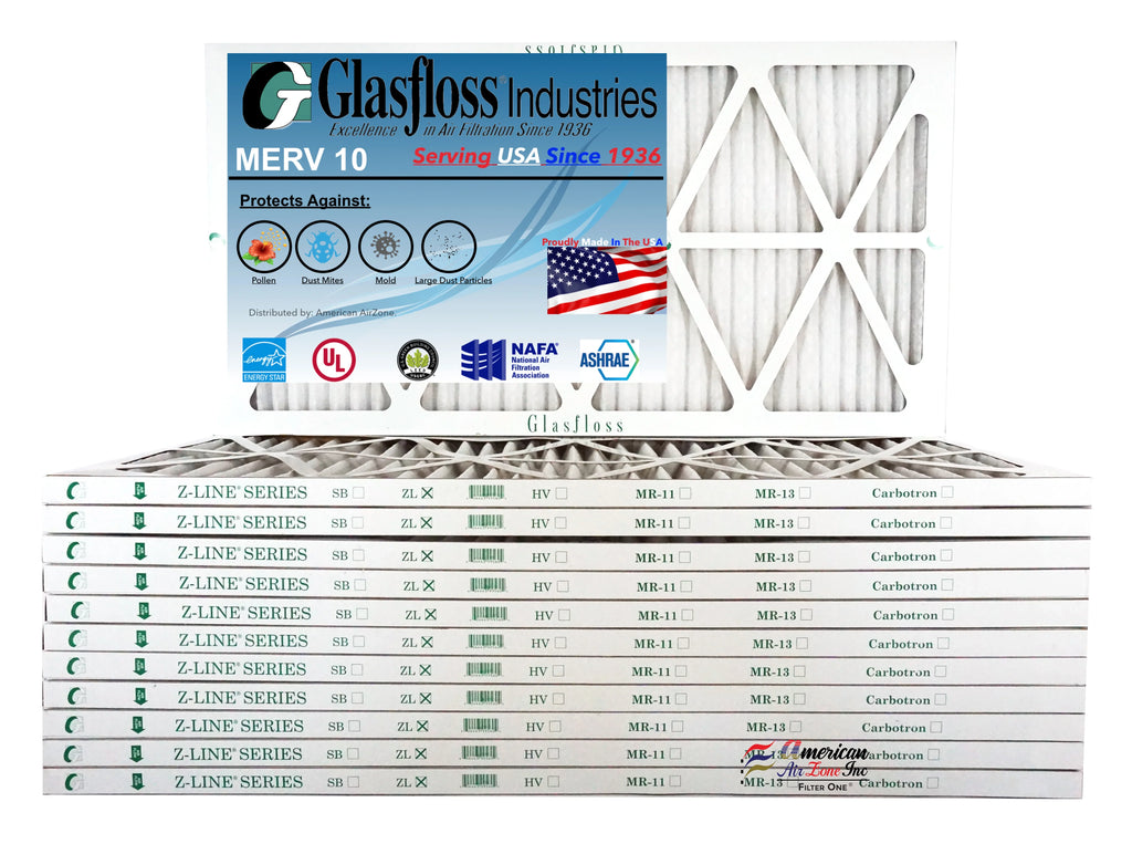 Glasfloss 12x30x1 -  10 -Qty:12 - Furnace Air Filter - Made in  (Actual Size: 11.5 x 29.5x7/8 inch)