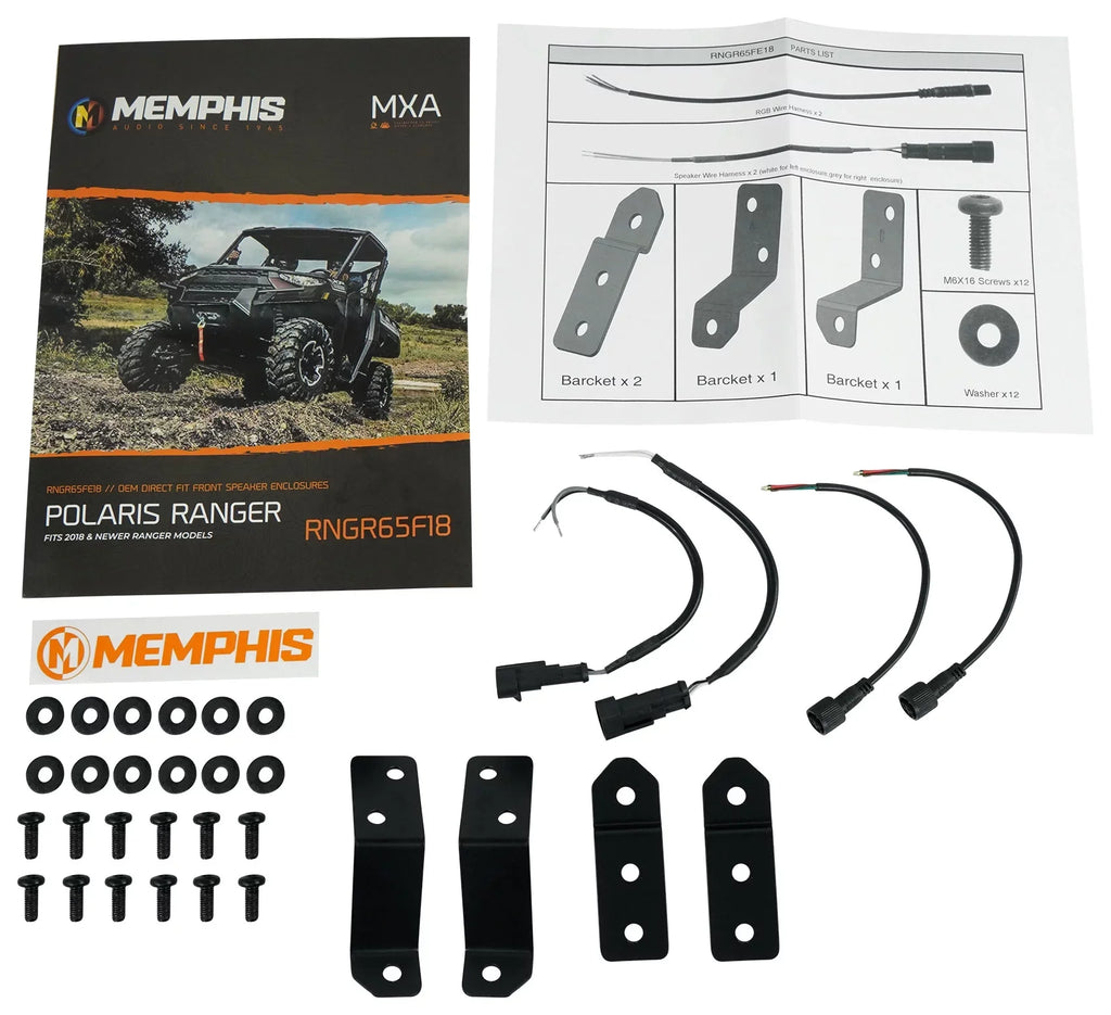 Pair Memphis Audio RNGR65FE Pods+ Tower Speakers+Amp For 2018+ Polaris Ranger