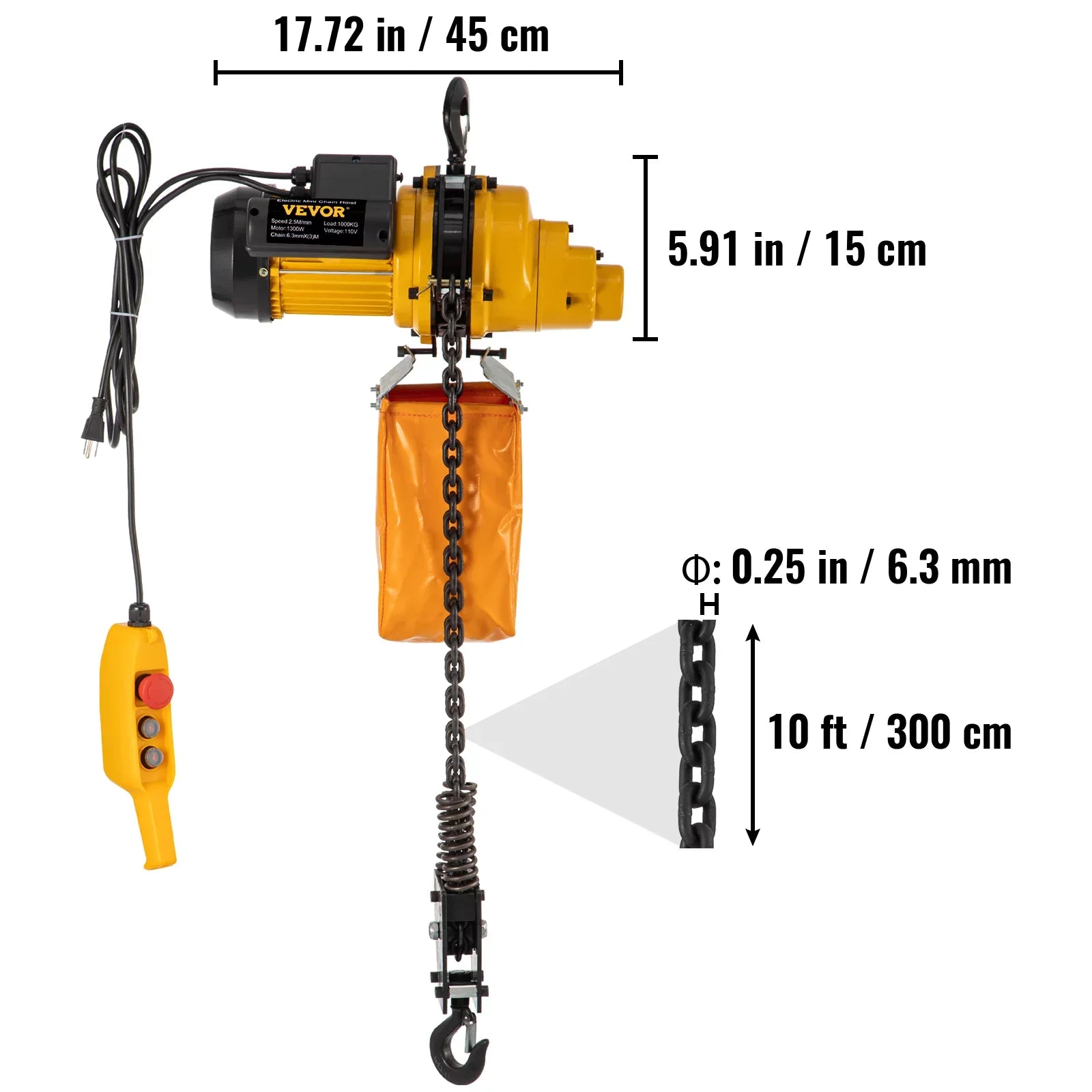 Lift Electric Hoist, 2200 lbs Electric Winch w/ 10ft Wired Remote Control, 110V Overhead Crane Garage Ceiling Pulley Winch of 10ft Lift Height, Used In Factories, Warehouses, Construction