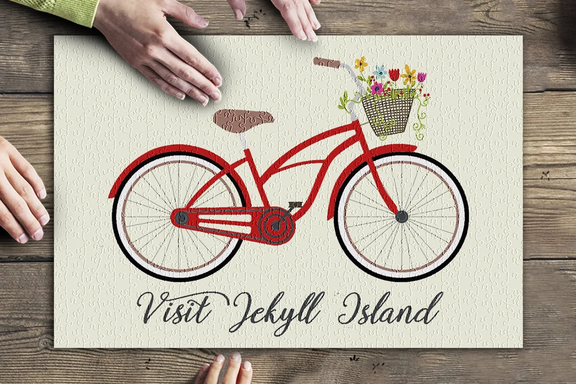 Visit Jekyll Island, Georgia, Beach Cruiser and Basket (19x27 inches, Premium 500 Piece Jigsaw Puzzle for Adults and Family, Made in )