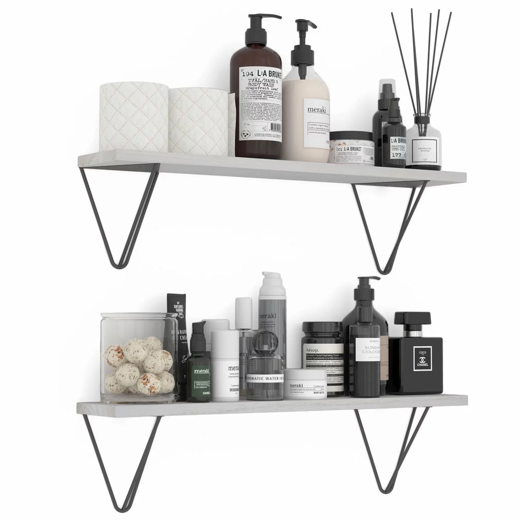 Wallniture Colmar 24" Bathroom Wall Shelf Over The Toilet Storage Organizer Laundry Room Floating Shelves, White, Set of 2