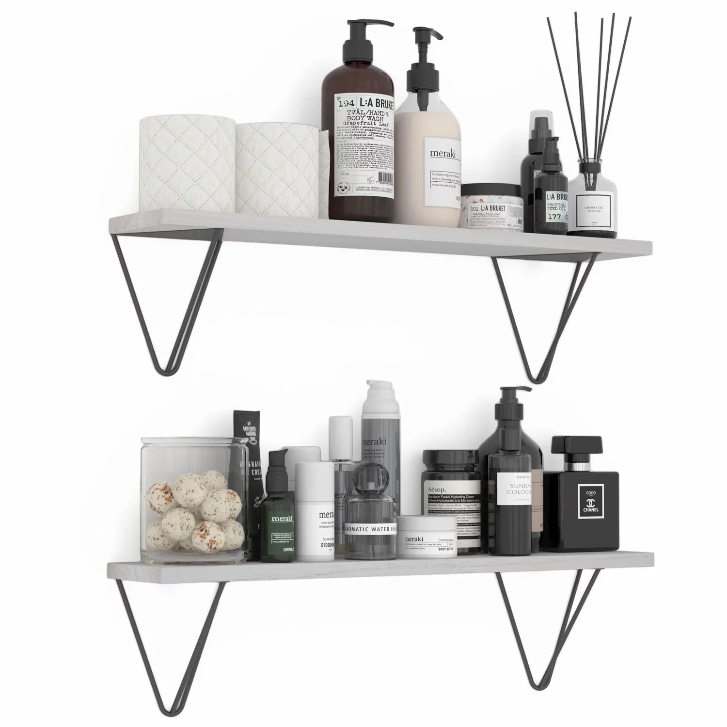 Wallniture Colmar 24" Bathroom Wall Shelf Over The Toilet Storage Organizer Laundry Room Floating Shelves, White, Set of 2