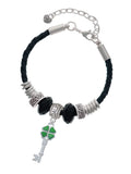 Delight Jewelry Silvertone Translucent Green Lucky Four Leaf Clover Key Daughter Celtic Knot Leather Bead Bracelet, 7"+2" Extender