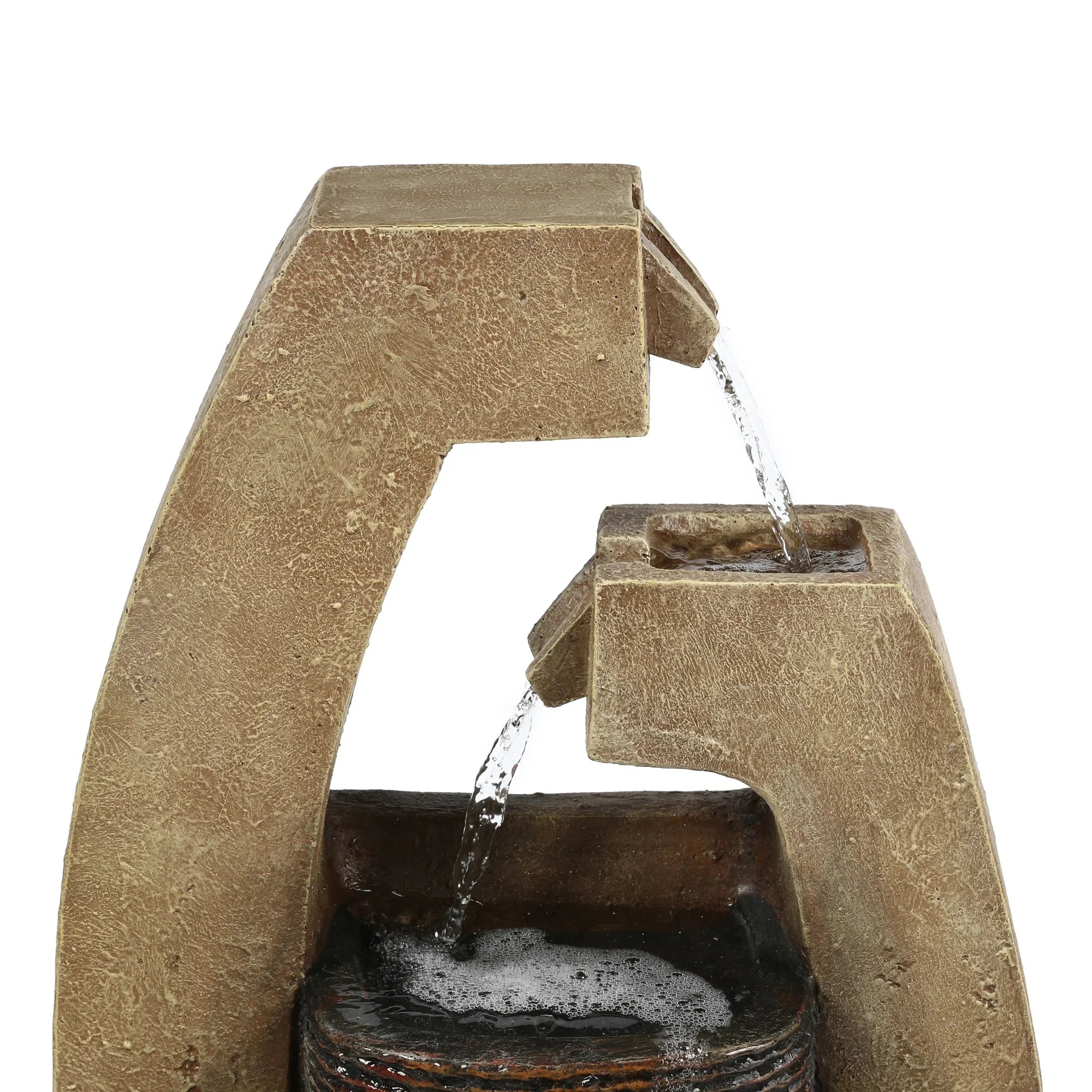 LuxenHome Brown Cement Modern Sculpture Outdoor Fountain with  Light