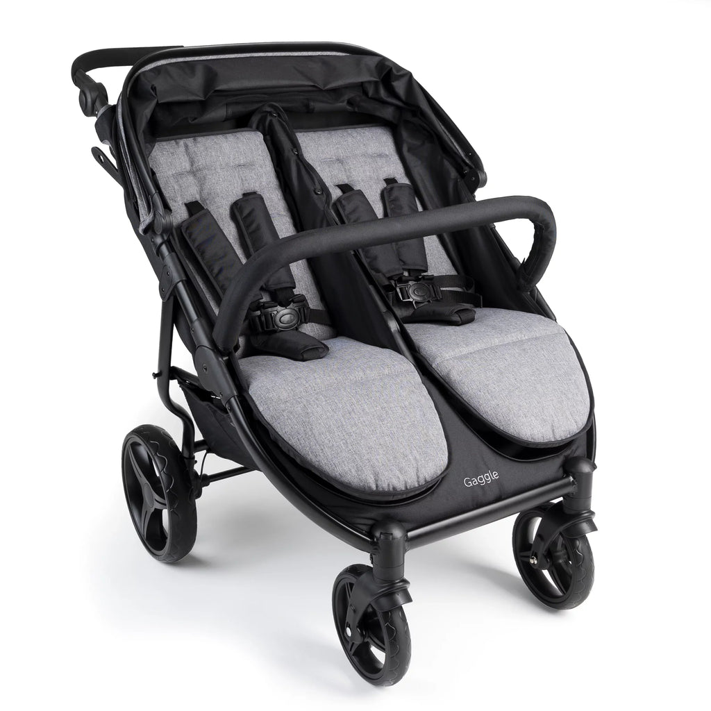 Gaggle Roadster Double Stroller with Expandable Canopy, Black/Gray