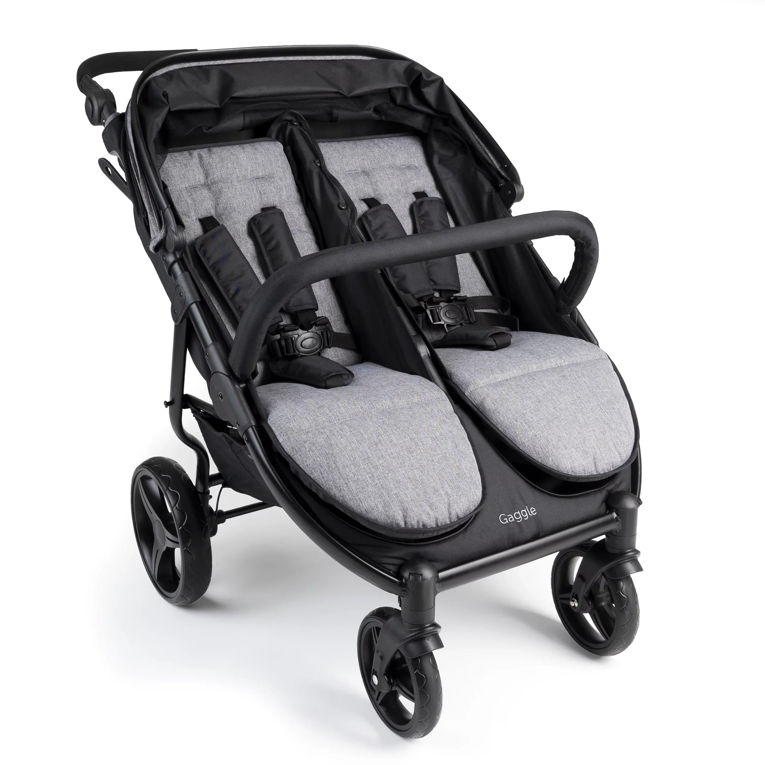 Gaggle Roadster Double Stroller with Expandable Canopy, Black/Gray