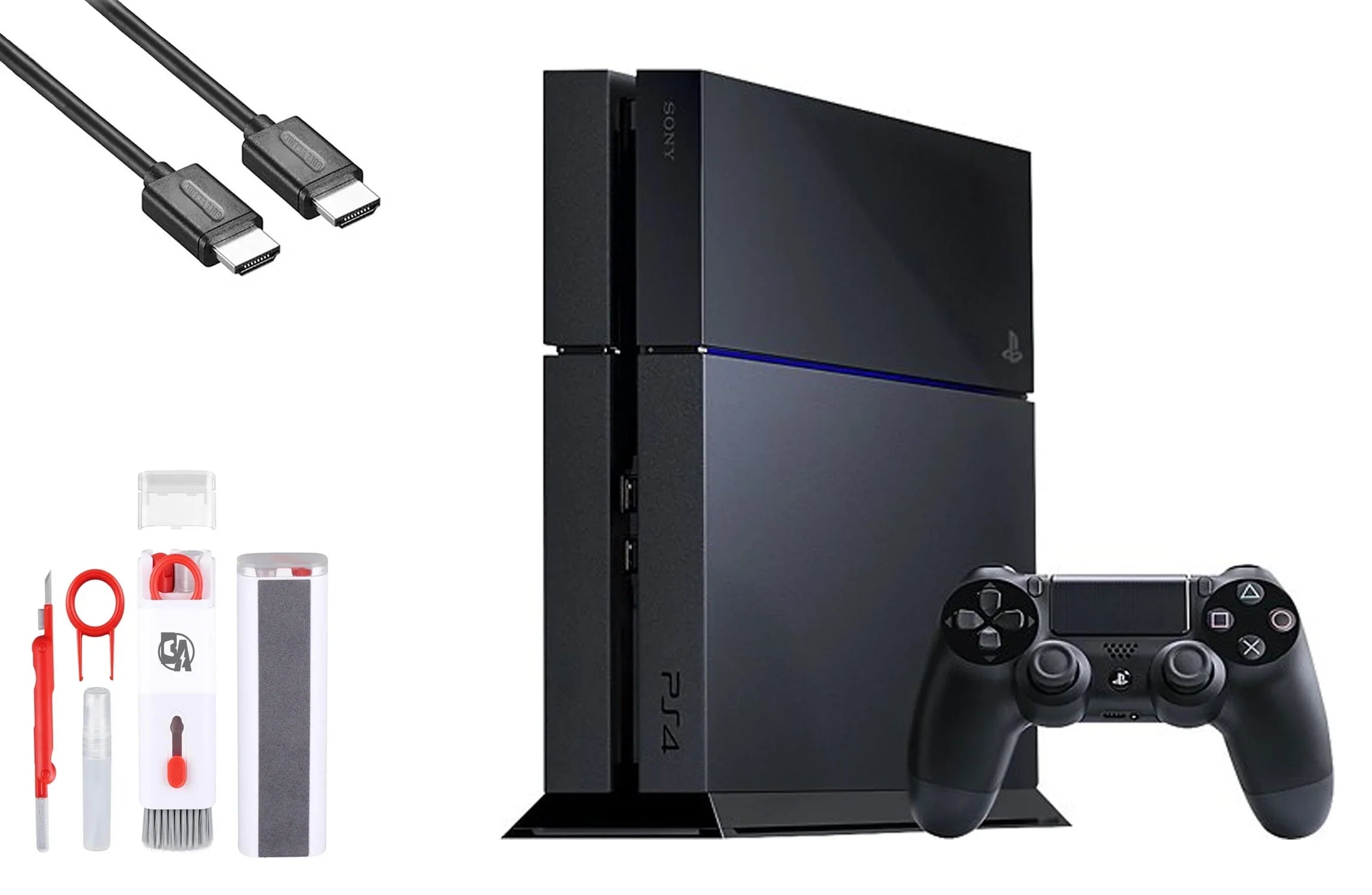 Sony PlayStation 4 500GB Gaming Console Black  Cable with   Cleaning Kit Bundle Like New