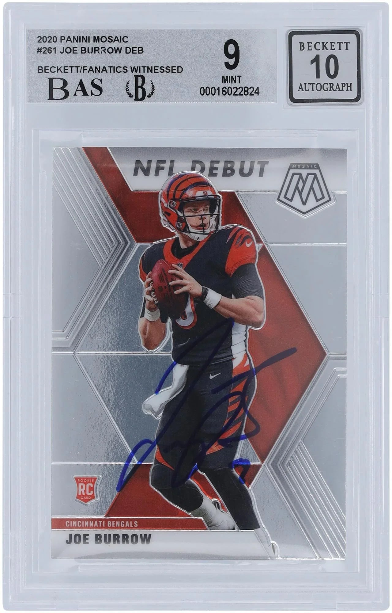 Joe Burrow Cincinnati Bengals Autographed 2020 Panini Mosaic #261 Beckett Fanatics Witnessed Authenticated 9/10 Rookie Card - 9.5,9,9.5,8.5 Subgrades - Fanatics Authentic Certified