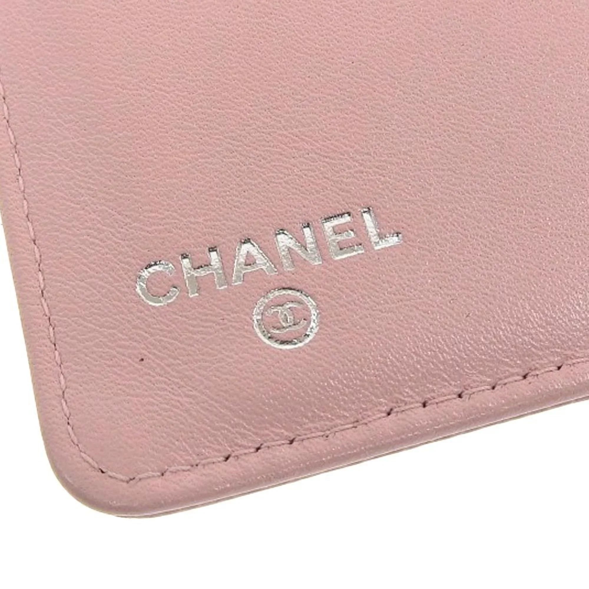 Pre-Owned Chanel  logo here mark bi-fold long wallet caviar skin pink A48651 16 series (Good)