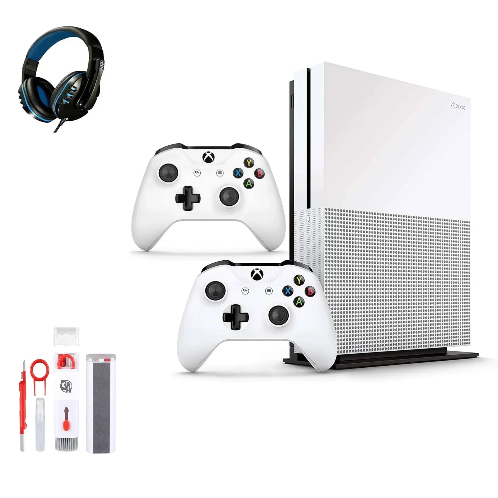 Microsoft Xbox One S 500GB with 2 Controller, 4K Ultra  White with   Cleaning Kit Headset Bundle Like New