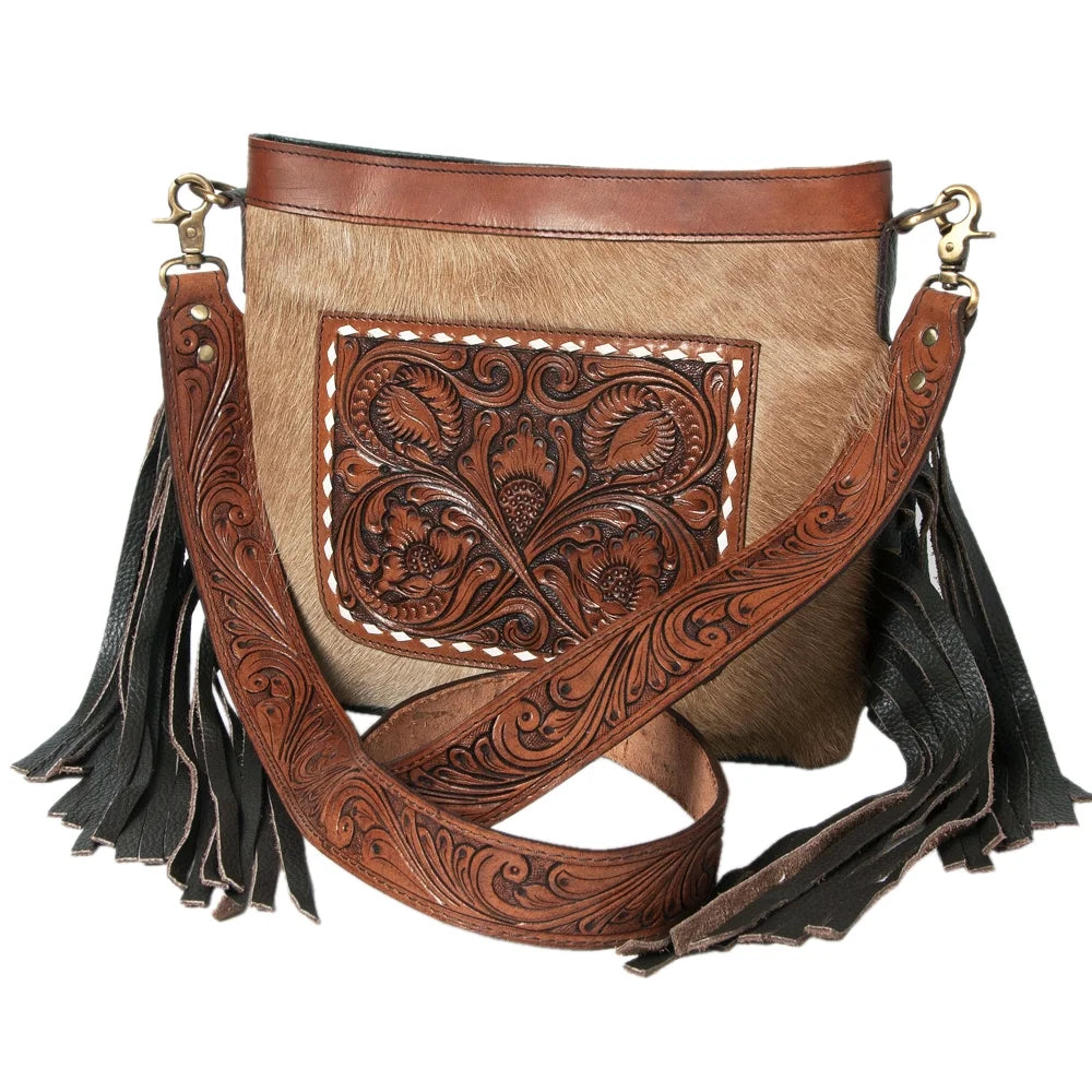 KBK105  Hand Tooled Hair-on Genuine Leather women bag western handbag purse