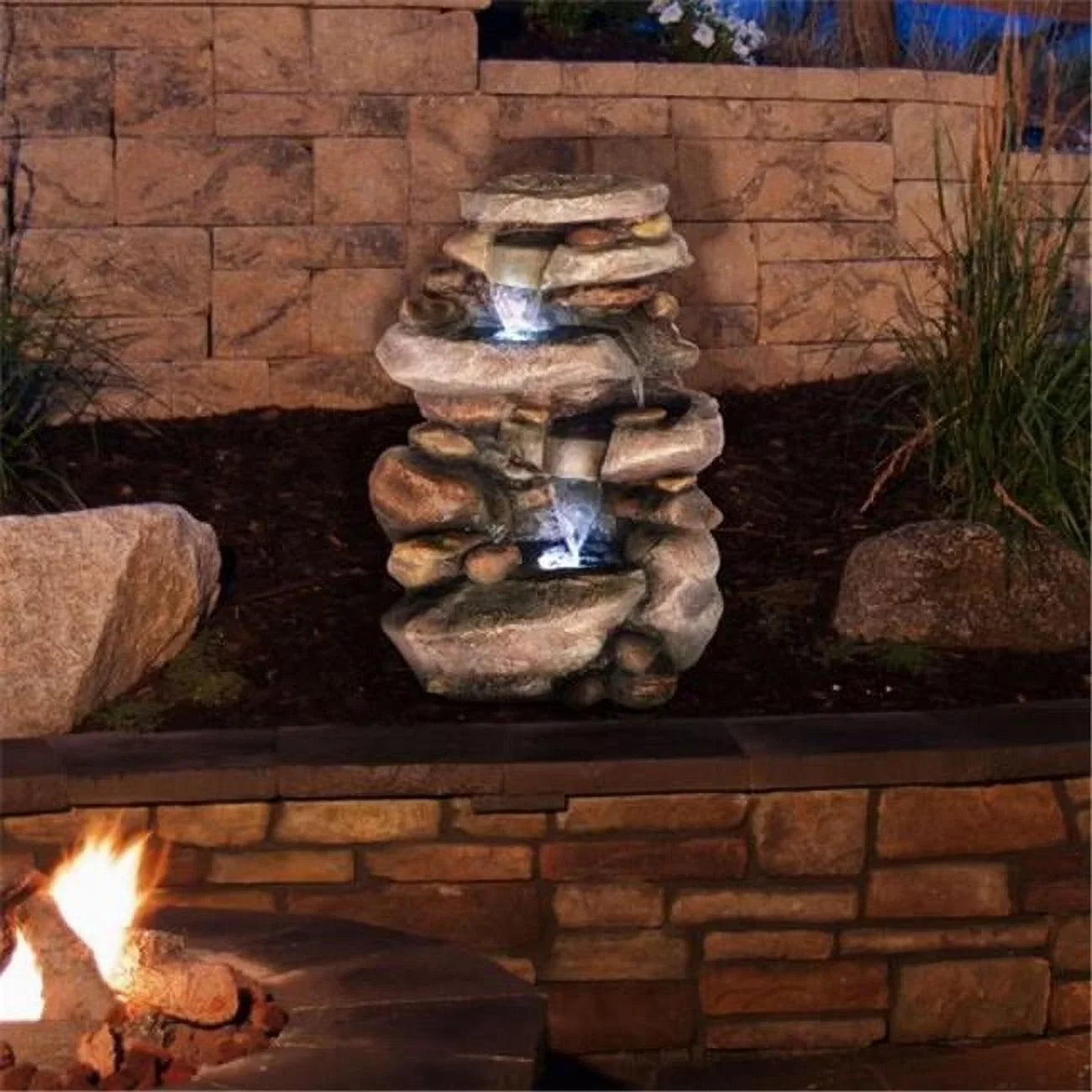 Stone Waterfall Fountain with  Lights