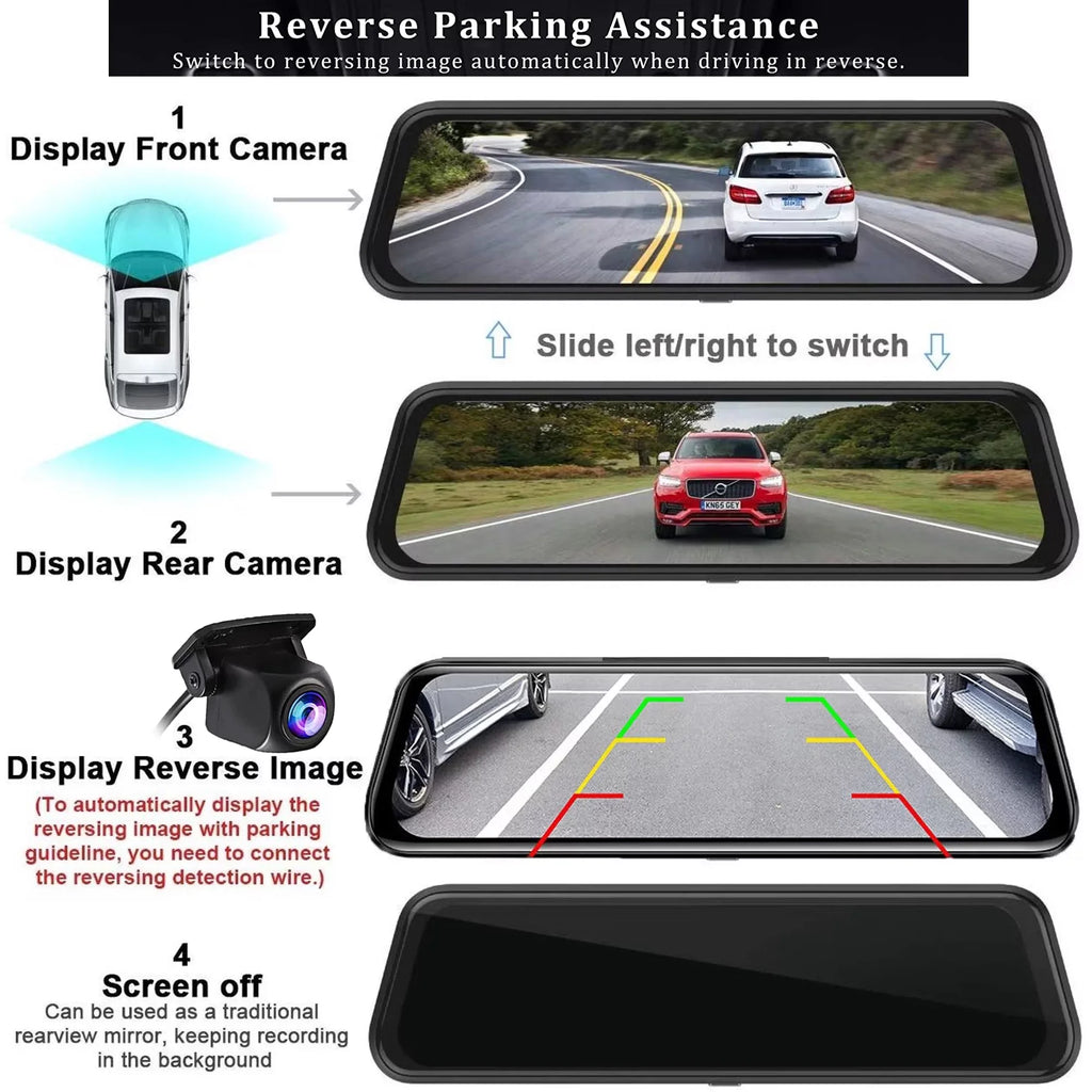 Erago Rear View Mirror Camera Kit:Rear view mirror dash cam Front and Rear  1080P for Car with 10" Full Touch Screen, Waterproof Backup  Camera, Night Vision, G-Sensor, Parking Moniter
