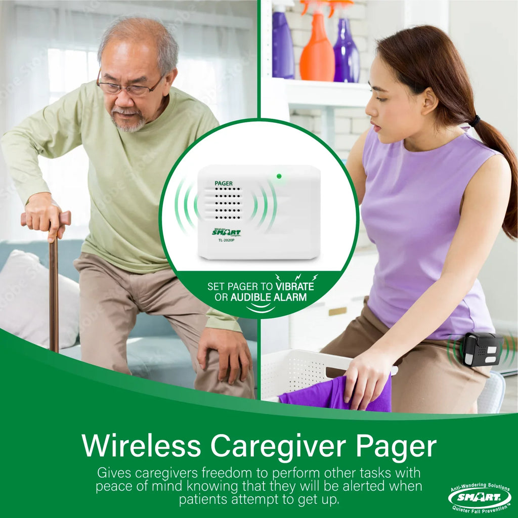 Smart Caregiver Wireless Chair Alarm System with Pager and Weight Sensor for Fall Prevention | 10" x 15" Pressure Sensor Alarm for Chair Alerts Caregiver | Cordless Chair Alarm with up to 300' Range