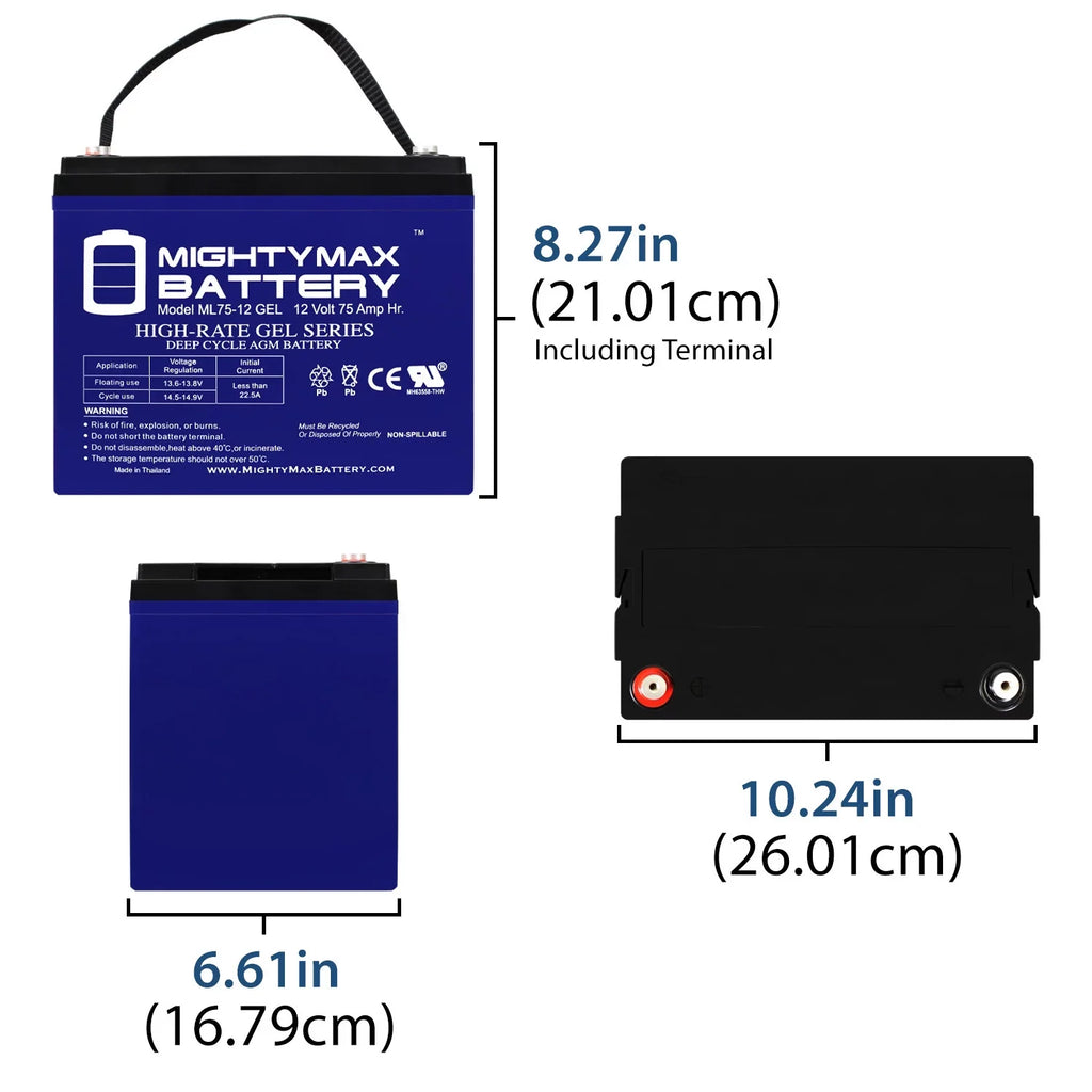 12V 75AH  Battery Replacement for Quantum Q6000Z,Pediatric, R-4000