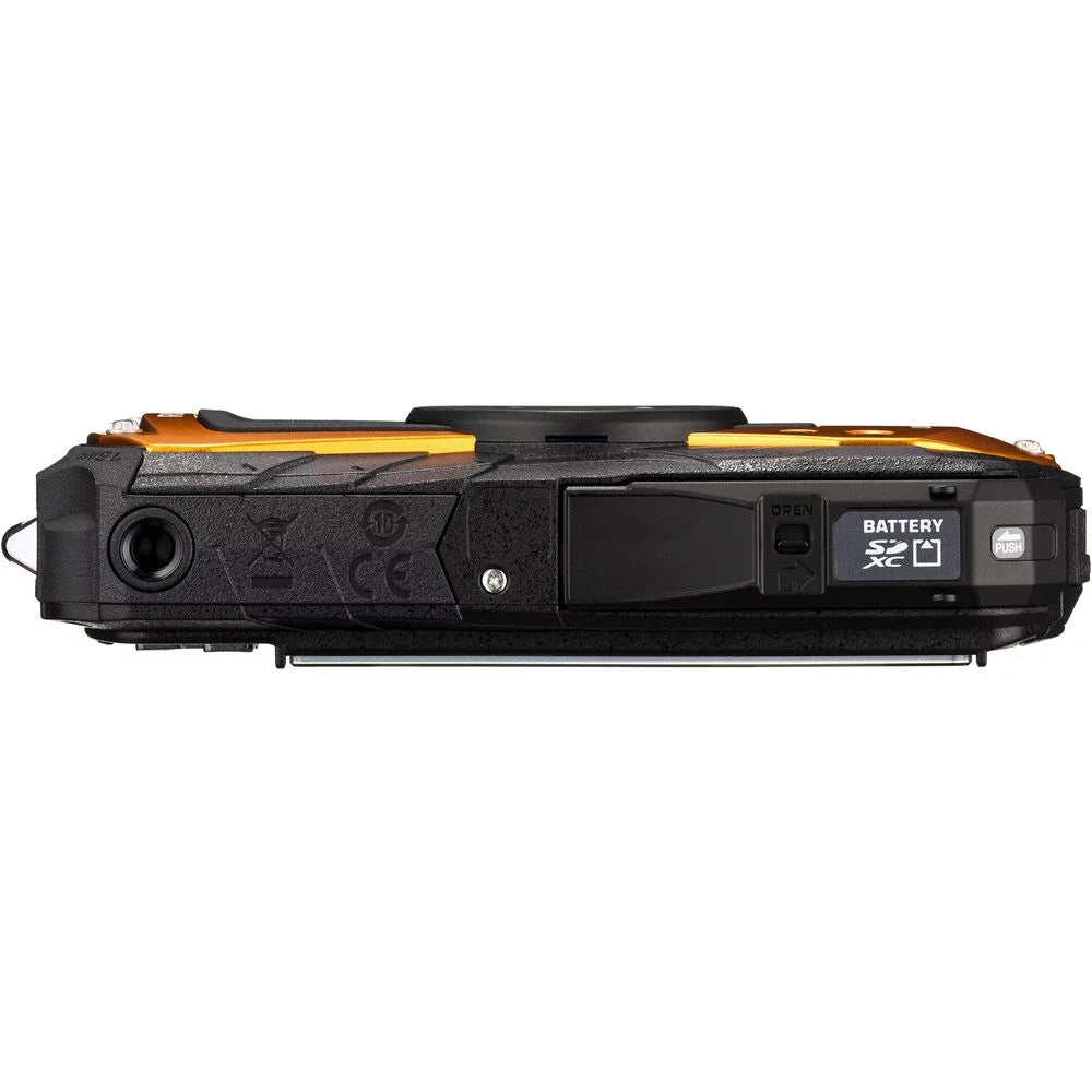 Ricoh -80 Waterproof Digital Camera (Orange) with 64GB Extreme Pro  Card + Small Case + Selfie Stick + Memory Card Wallet + Memory Card Reader + 6Ave Cleaning Kit