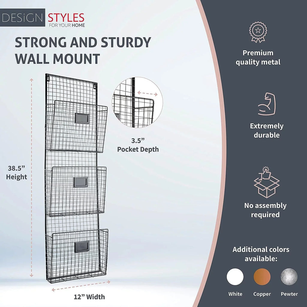 Black Wired 3 Tier Wall File Holder