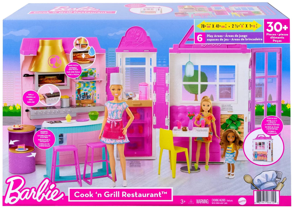 Barbie Cook ‘n Grill Restaurant Playset with 30+ Pieces  Gift for 3 to 7 Year Olds