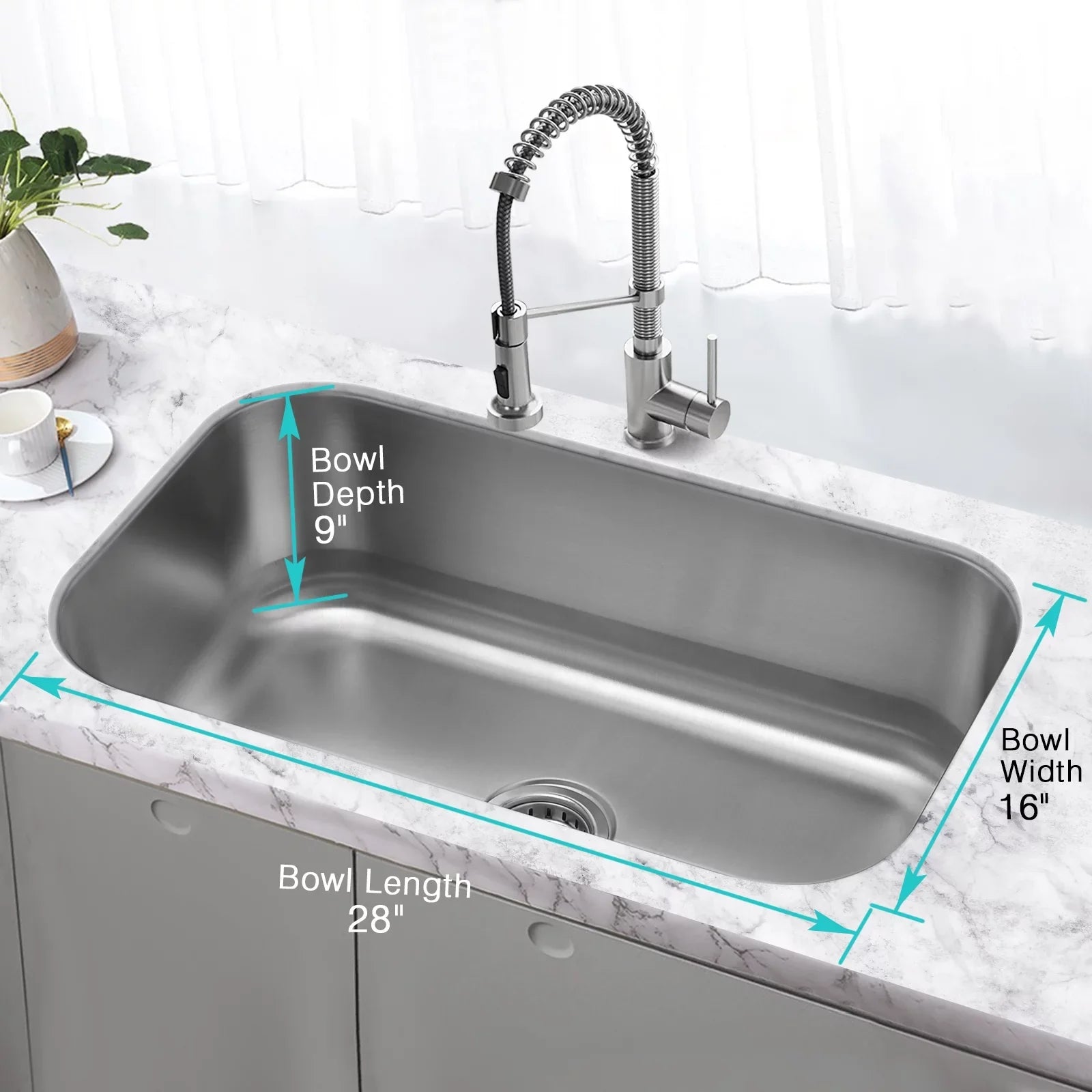 Undermount Kitchen Sink Single Bowl 30 Inch, 30", 16-gauge Stainless Steel