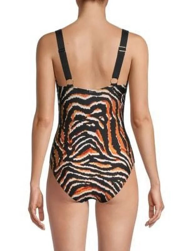 Tiger-Print One-Piece Swimsuit,  12