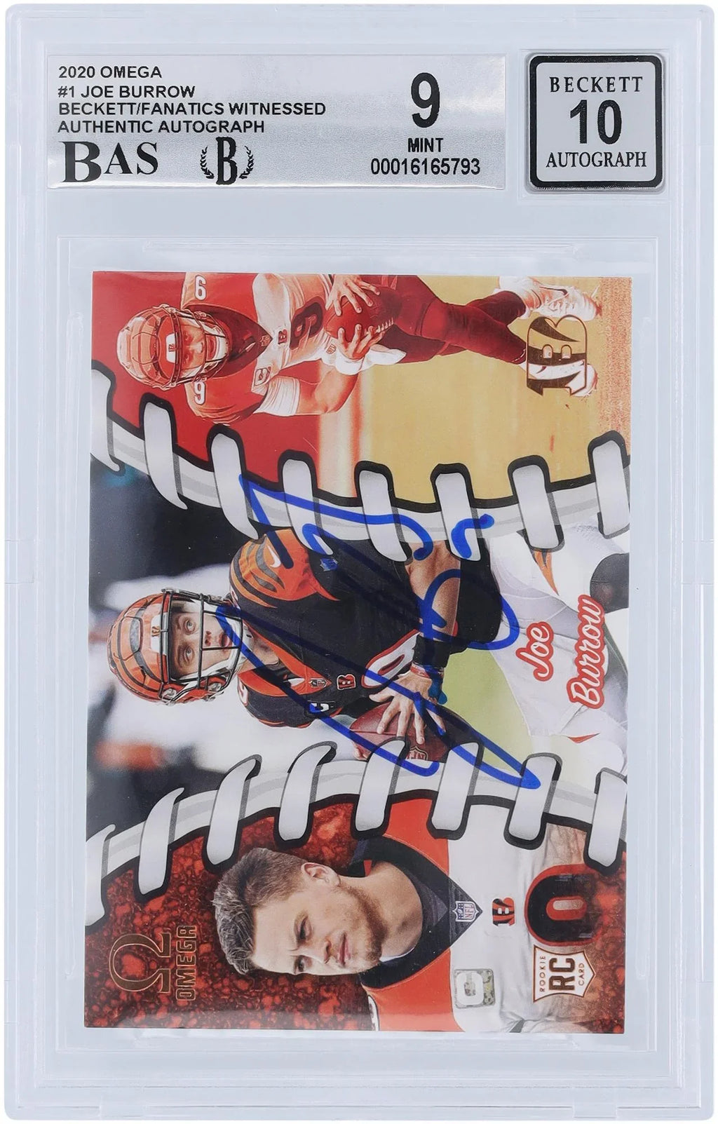 Joe Burrow Cincinnati Bengals Autographed 2020 Panini Omega #0-1 Beckett Fanatics Witnessed Authenticated 9/10 Rookie Card - 9.5,8.5,9,9.5 Subgrades - Fanatics Authentic Certified