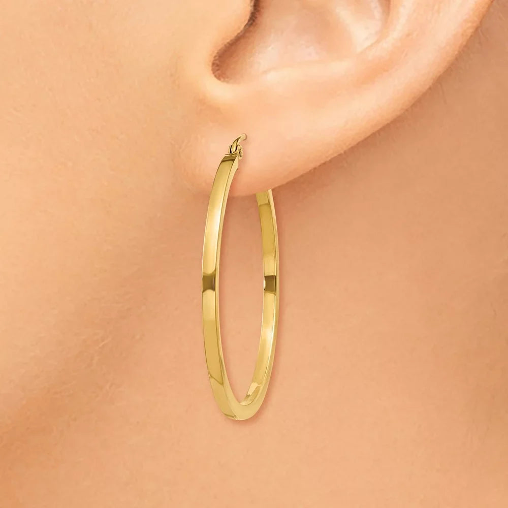 Real 14kt Yellow Gold 2mm Princess Square Tube Hoop Earrings; for Adults and Teens; for Women and Men