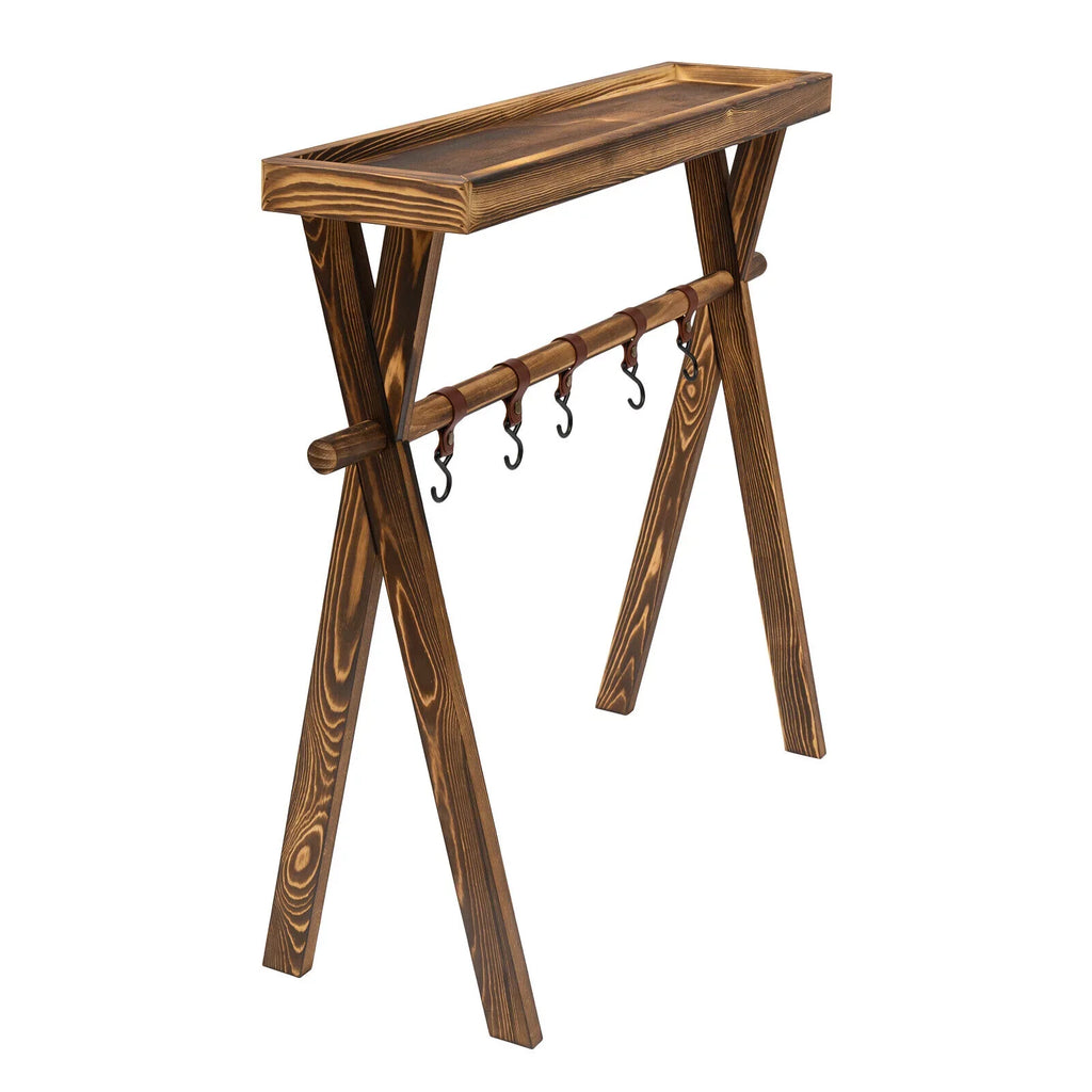 Miumaeov Wooden Portable Picnic Rack Outdoor Grill Rack Storage Table Shelf for Picnic, Camping,