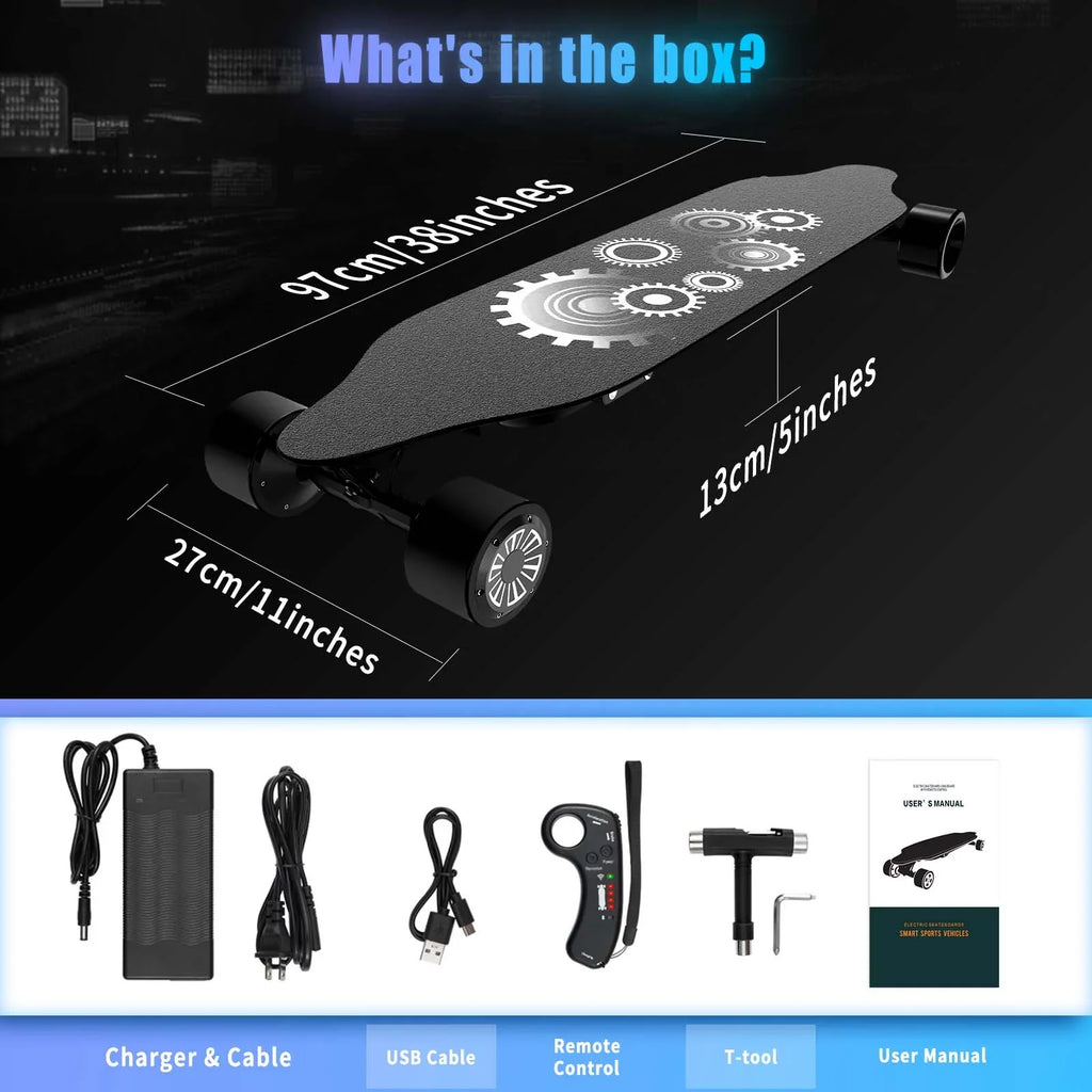 Electric Skateboard, Electric Longboard with 1200W Motor, 25 Mph Top Speed & 15 Miles Range, 4-Speed Modes Skateboards and Remote Control