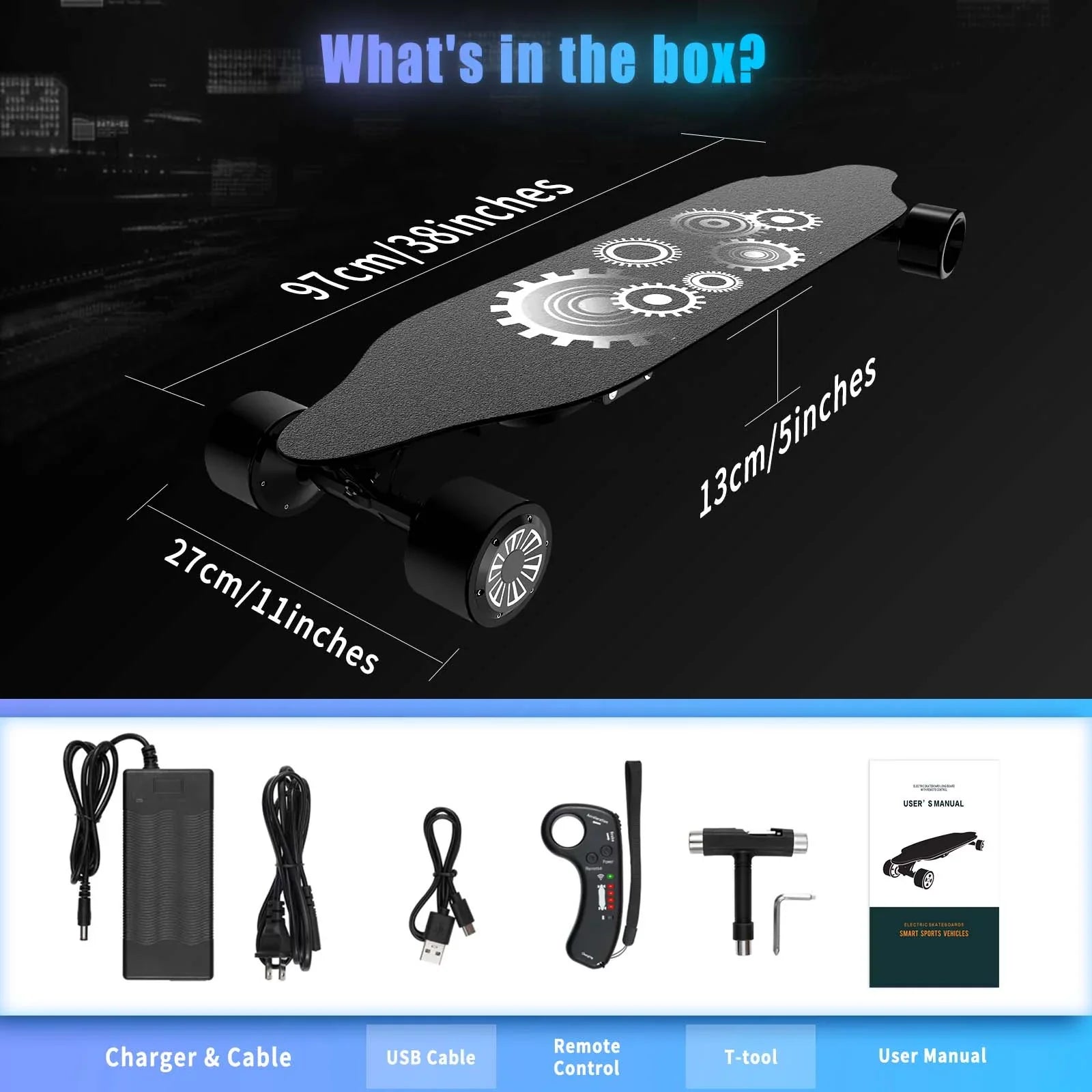 Electric Skateboard, Electric Longboard with 1200W Motor, 25 Mph Top Speed & 15 Miles Range, 4-Speed Modes Skateboards and Remote Control