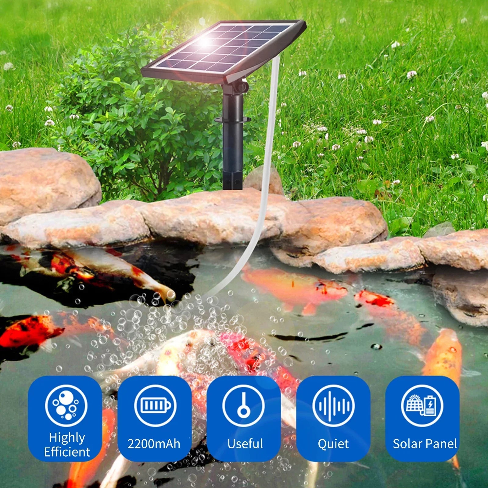 Oxygenation pump,8.2ft Pipe 2 Solar Pump With Aerator Air 6v 2w Solar Fish Pool Pond 2w Solar Pump Pool Pump Aerator Fish 2 Air Bubble Air Pump Aerator Maiju