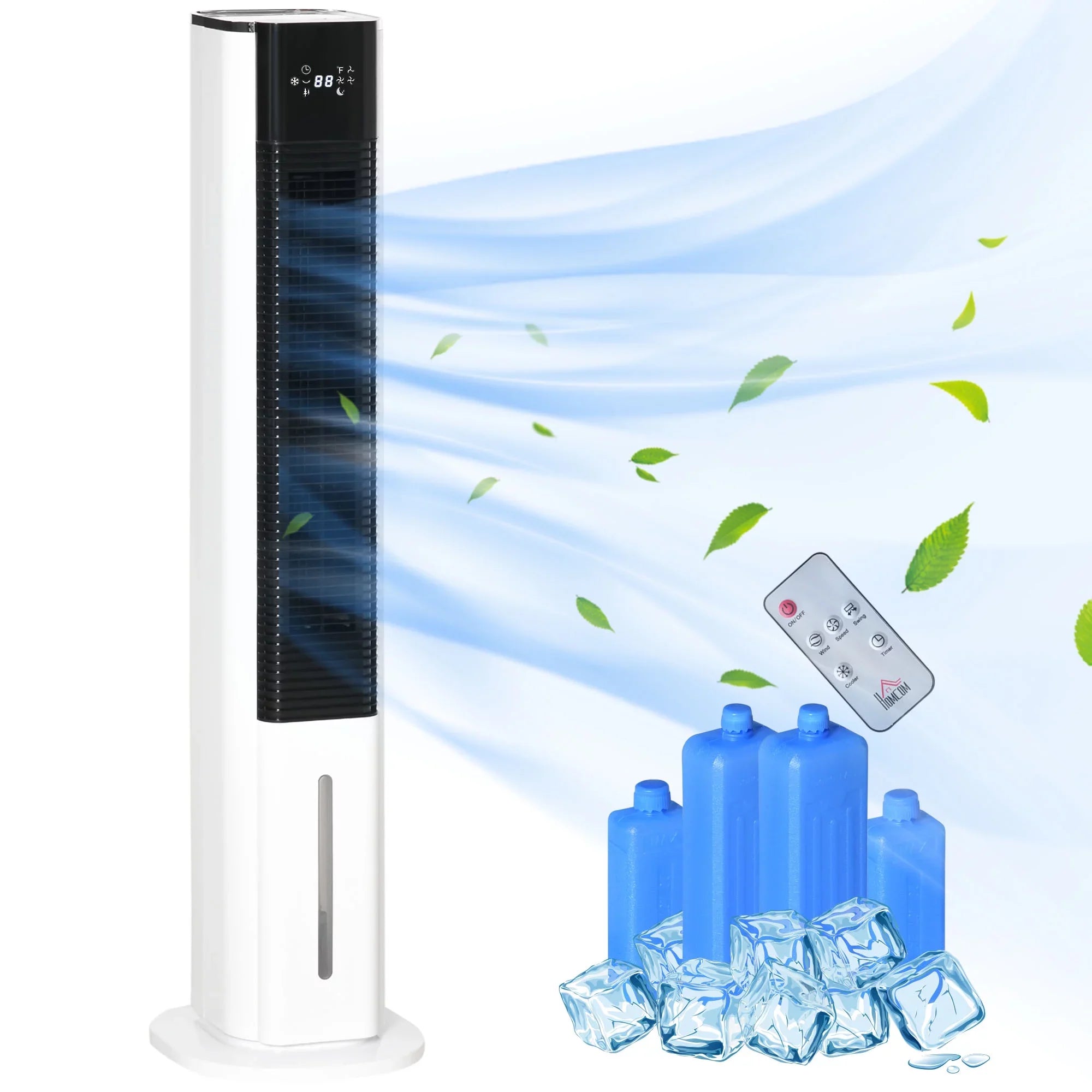 42" Portable Evaporative Air Cooler, 3-In-1 Ice Cooling Fan Humidifier with Remote, Timer, Oscillating,  Display, and 1.6 Gal Water Tank, White