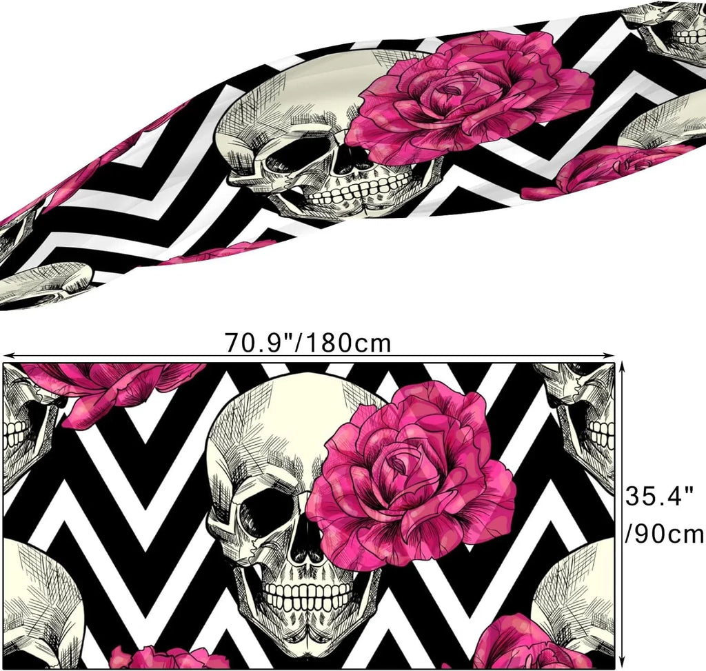 Hyjoy Skull And Pink Roses Long Silk Neck Scarf Lightweight Shawl Wrap Scarves for Women Girls